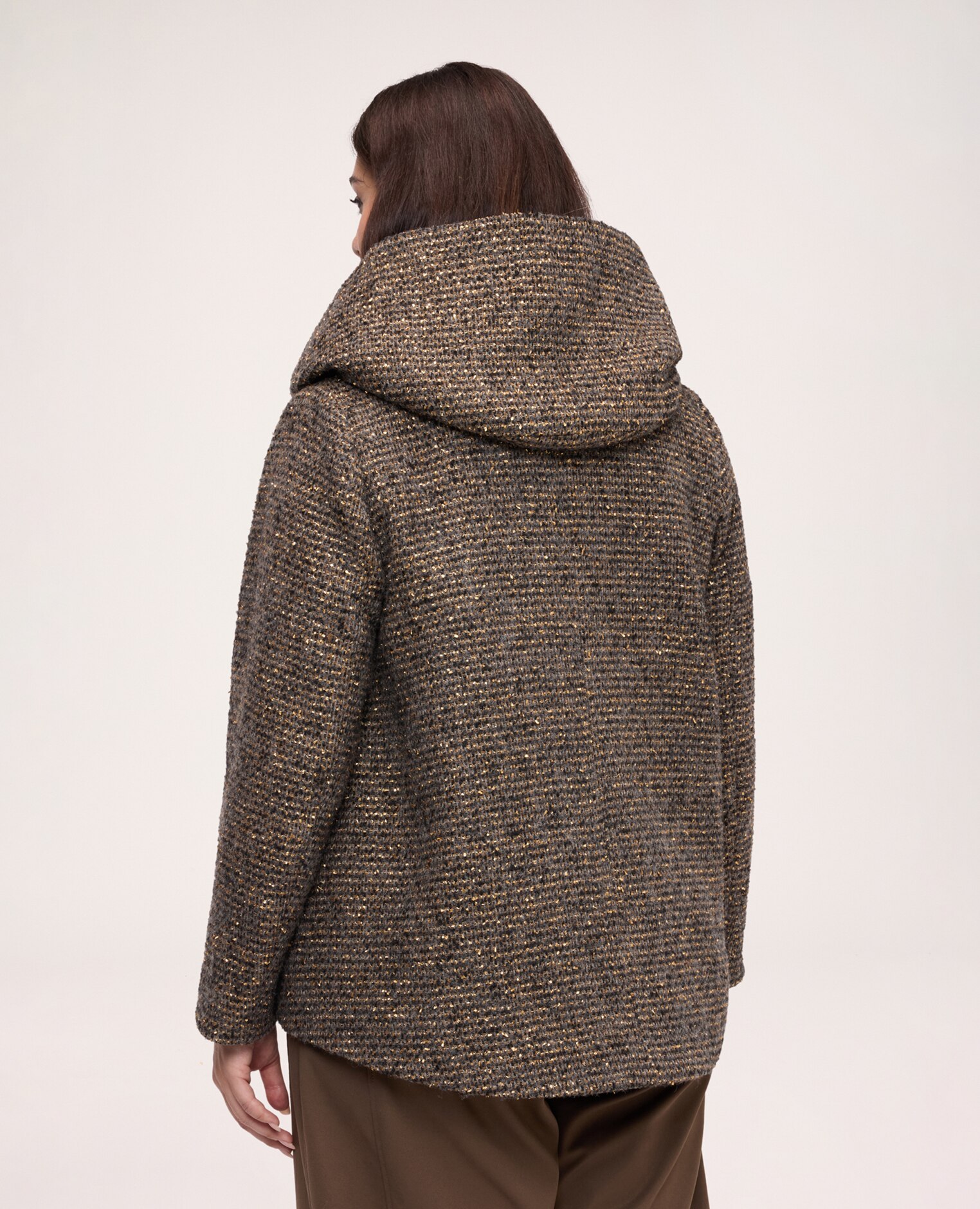 Chaqueta de mujer de mezcla de lana con hilo lúrex toque luminoso - Fiorella Rubino - Marrón Marrón-2
