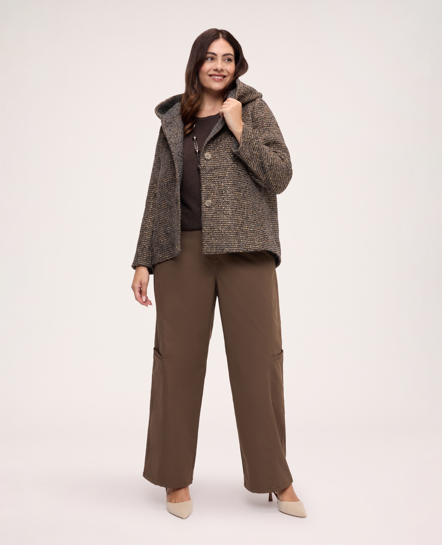 Chaqueta de mujer de mezcla de lana con hilo lúrex toque luminoso - Fiorella Rubino - Marrón Marrón-3