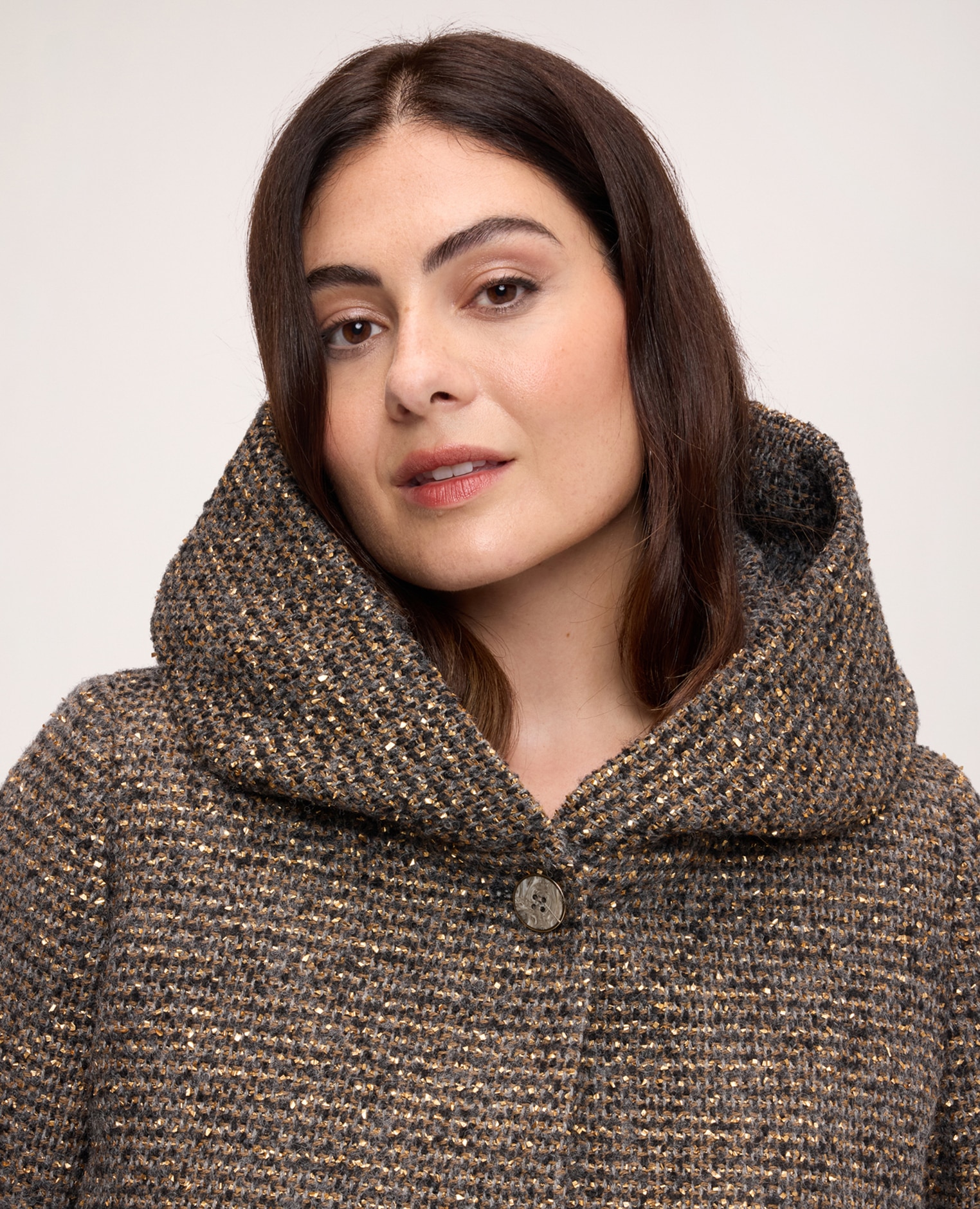 Chaqueta de mujer de mezcla de lana con hilo lúrex toque luminoso - Fiorella Rubino - Marrón Marrón-4