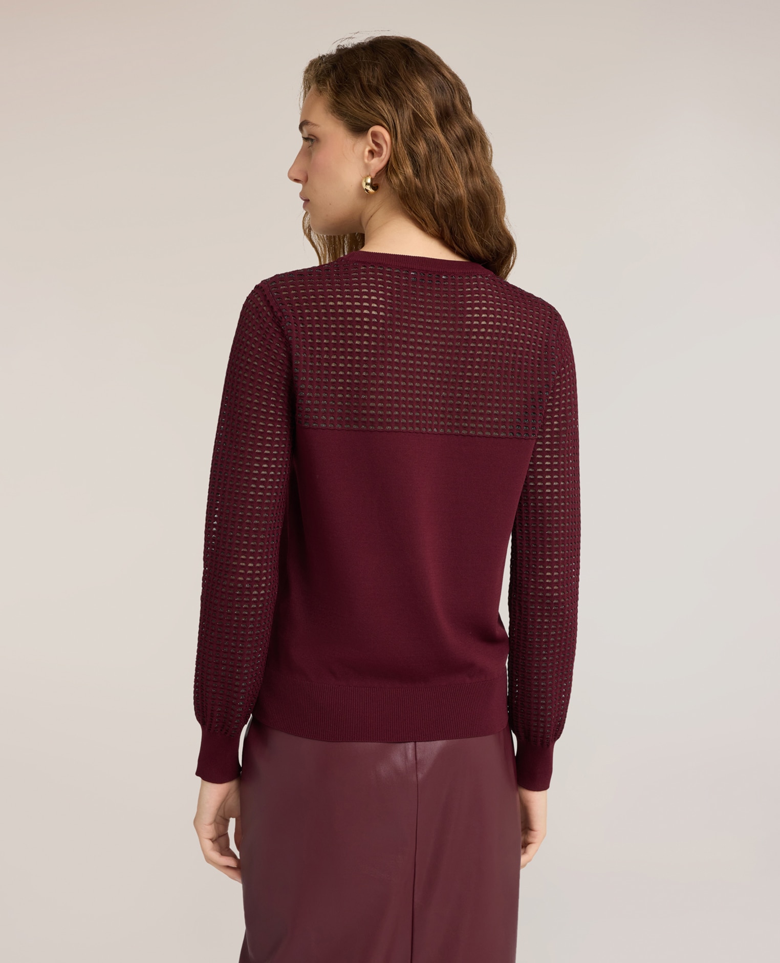 Jersey de mujer con detalles calados mezcla de viscosa ajuste regular longitud media - Motivi - Burdeos Burdeos-2