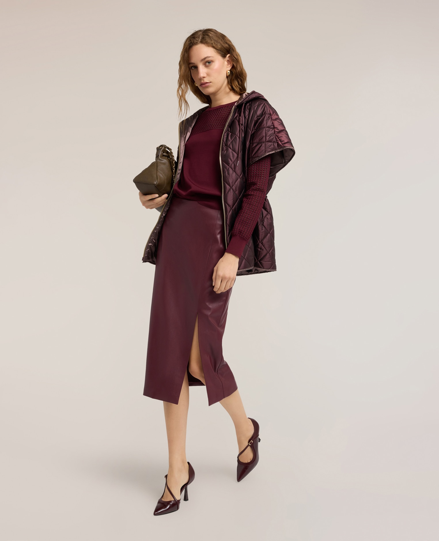 Jersey de mujer con detalles calados mezcla de viscosa ajuste regular longitud media - Motivi - Burdeos Burdeos-3