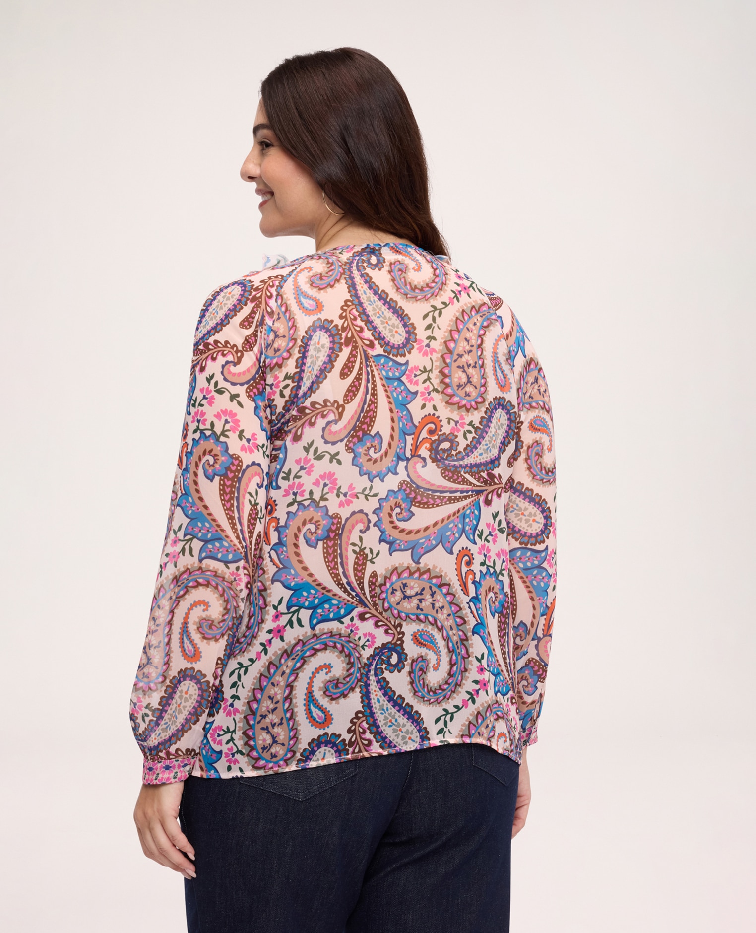 Blusa de mujer con estampado y volante en georgette tejido ligero para una sensación agradable sobre la piel - Fiorella Rubino - Beige Beige-2
