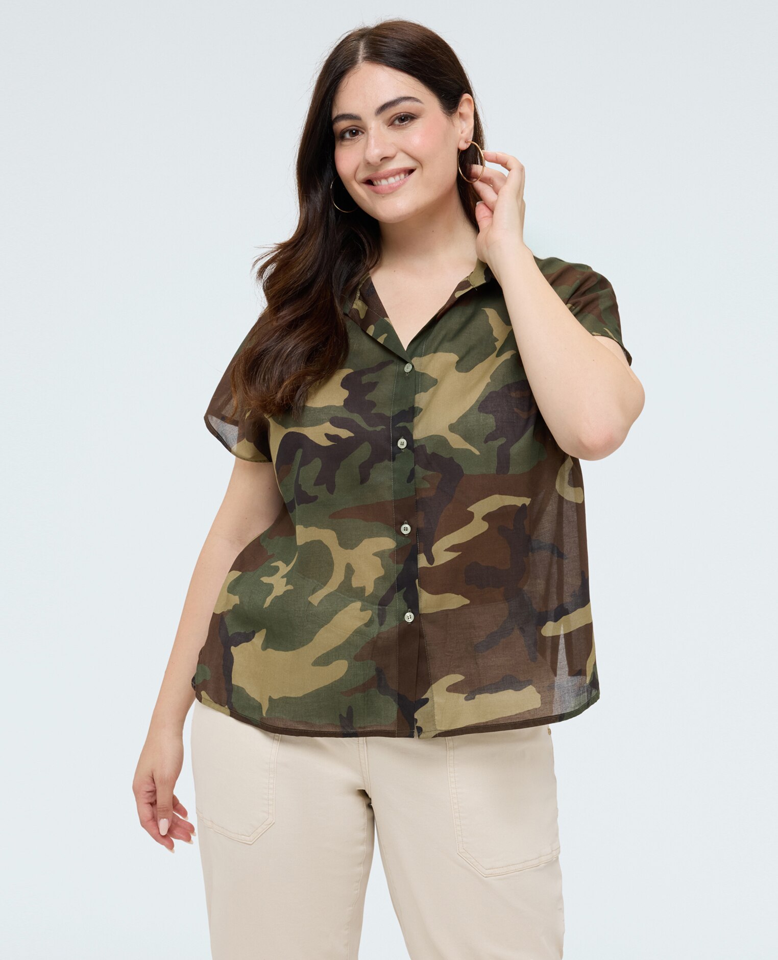Camisa de mujer camuflaje de algodón cierre con botones en la parte delantera - Fiorella Rubino - Verde Verde-1