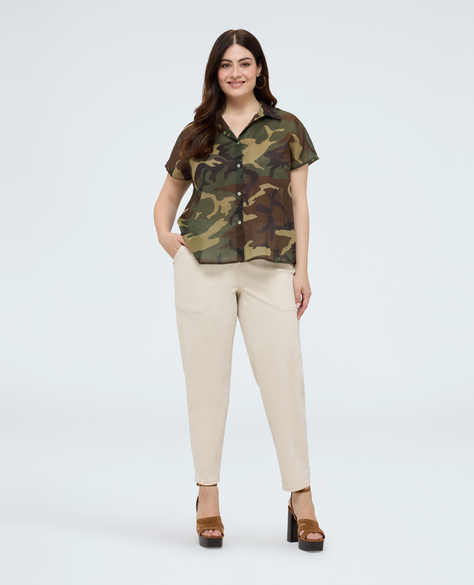 Camisa de mujer camuflaje de algodón cierre con botones en la parte delantera - Fiorella Rubino - Verde Verde-3