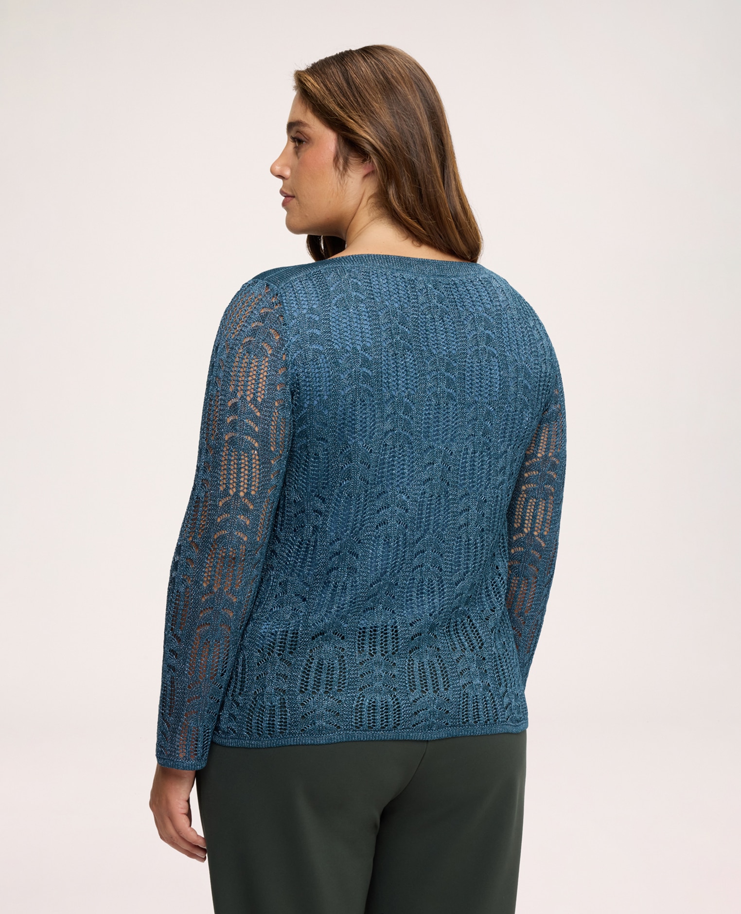 Jersey de mujer calado en mezcla de viscosa labor calada e hilo lúrex en toda la prenda - Fiorella Rubino - Azul Azul-2