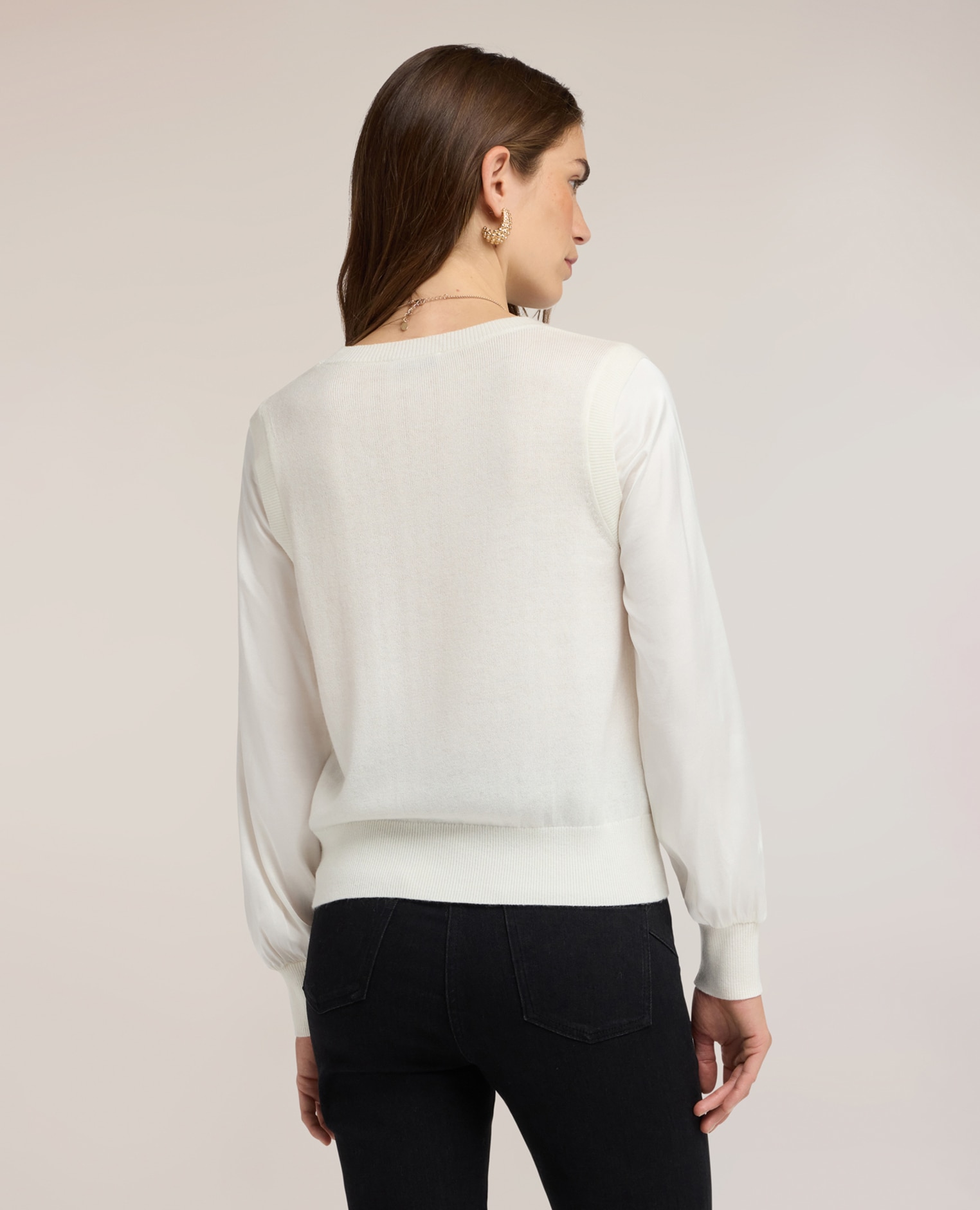 Jersey de mujer de viscosa con mangas de raso ajuste regular sin cierre - Motivi - Blanco Blanco-2