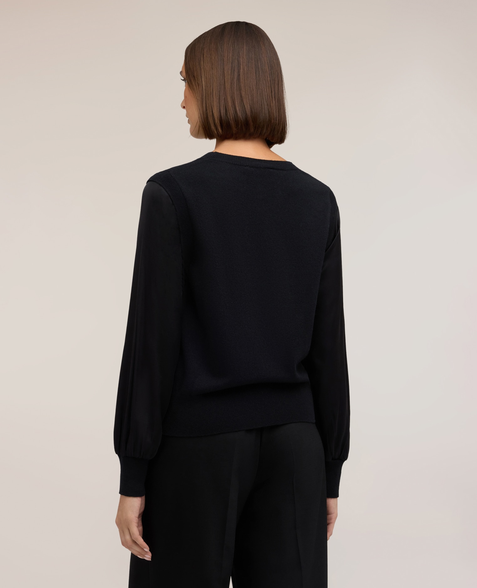 Jersey de mujer de viscosa con mangas de raso ajuste regular sin cierre - Motivi - Negro Negro-2