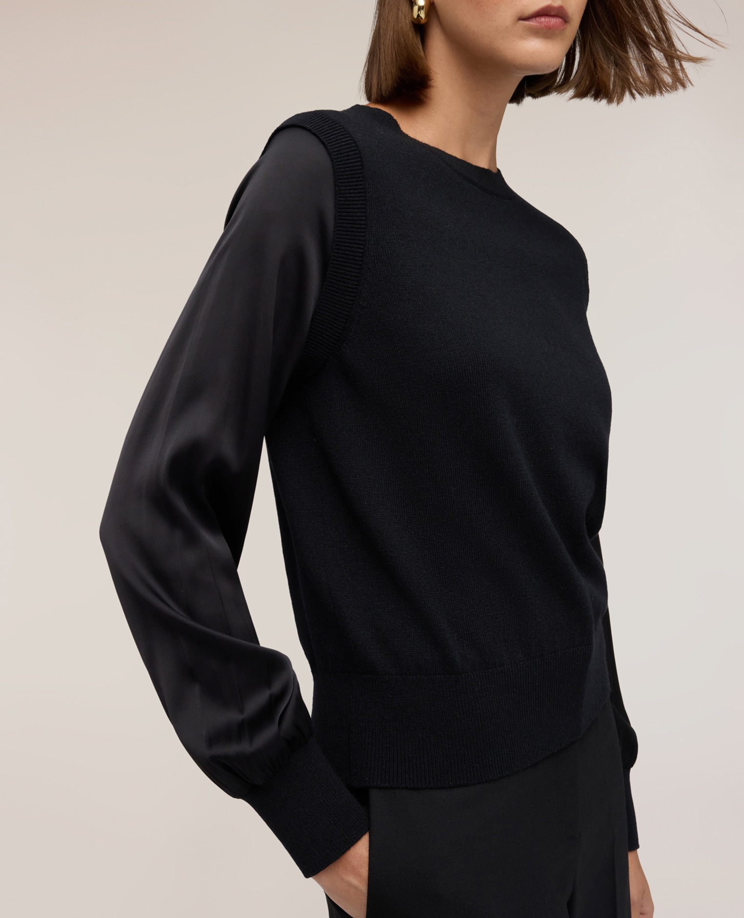 Jersey de mujer de viscosa con mangas de raso ajuste regular sin cierre - Motivi - Negro Negro-4
