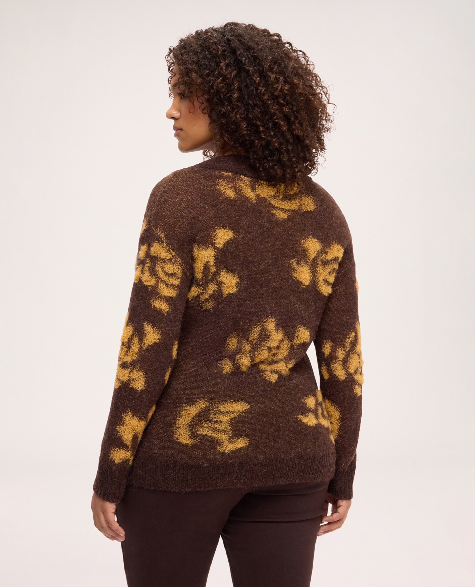 Jersey de mujer de mezcla de mohair con estampado mangas largas caídas con motivo jacquard - Fiorella Rubino - Marrón Marrón-2
