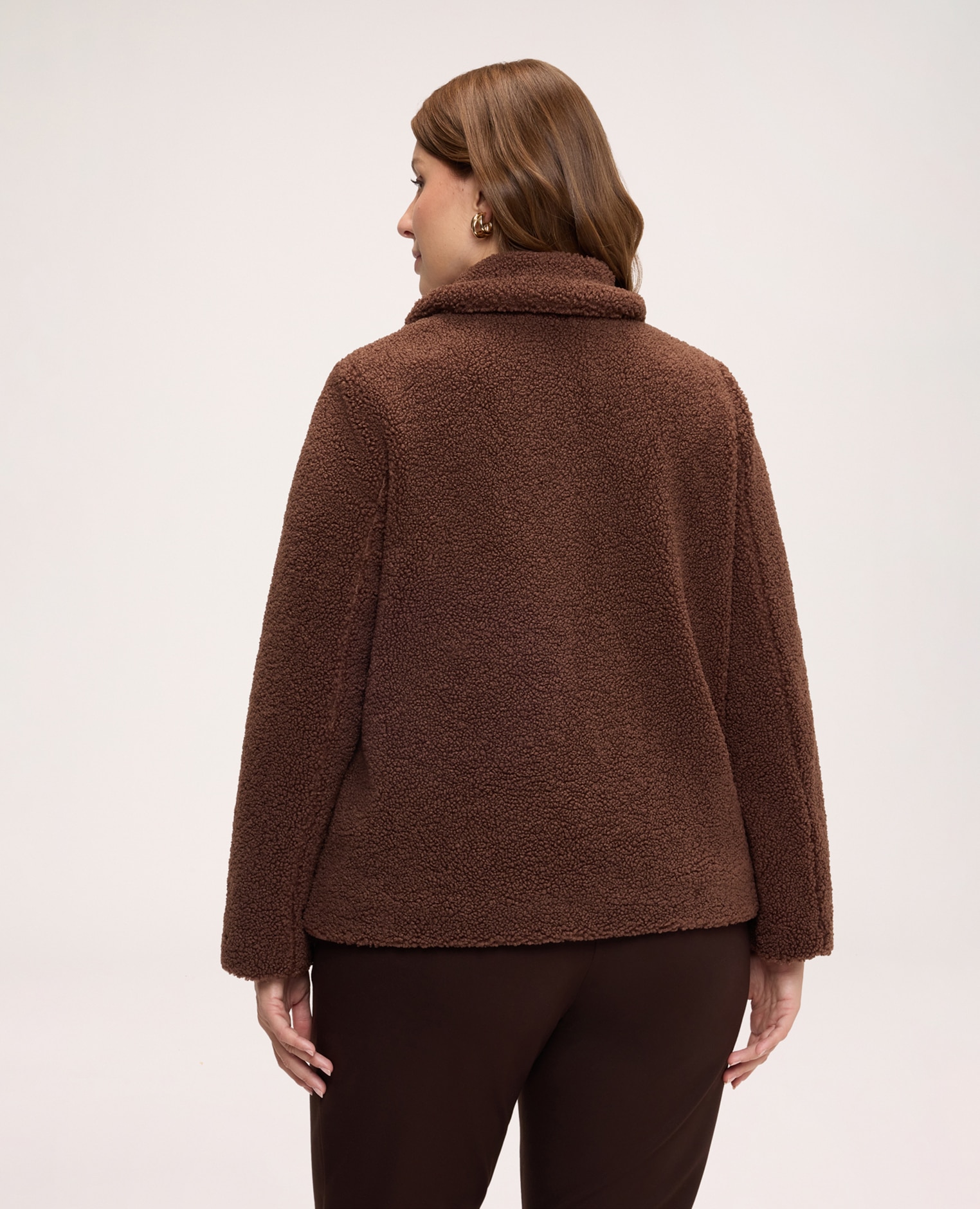 Imagen 2 de Chaqueta de mujer efecto teddy con cuello camisero mangas largas y bolsillos aplicados en el delantero - Fiorella Rubino - Marrón Marrón