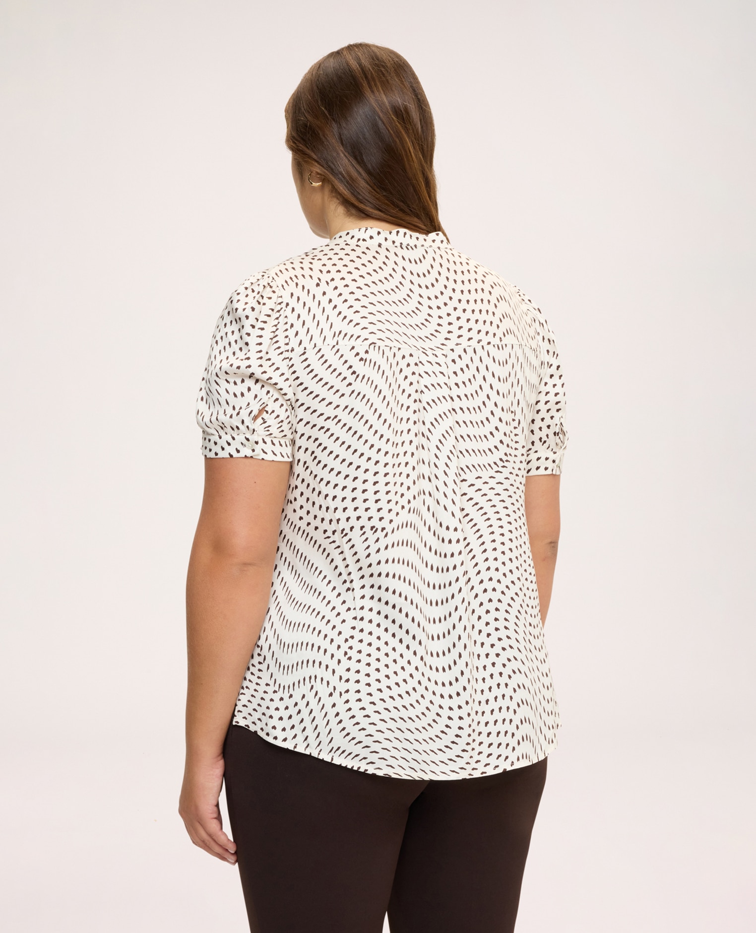 Blusa de mujer con estampado en viscosa cierre con cordones y botones en la parte delantera - Fiorella Rubino - Marrón Marrón-2