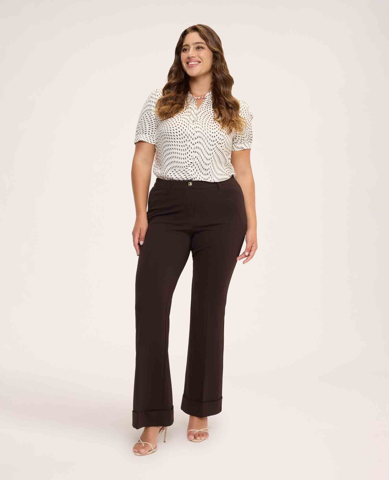 Blusa de mujer con estampado en viscosa cierre con cordones y botones en la parte delantera - Fiorella Rubino - Marrón Marrón-3