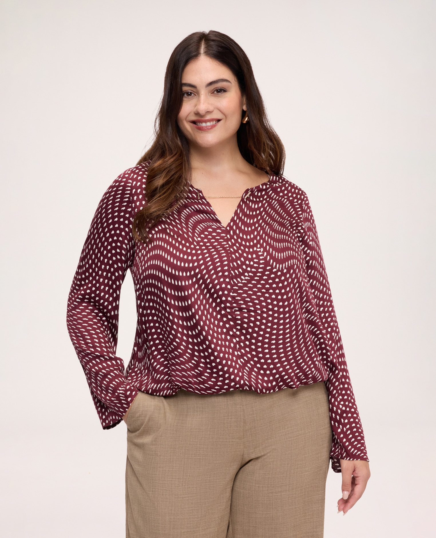 Blusa de mujer con estampado de corazones suave y fresca - Fiorella Rubino - Marrón Marrón-1