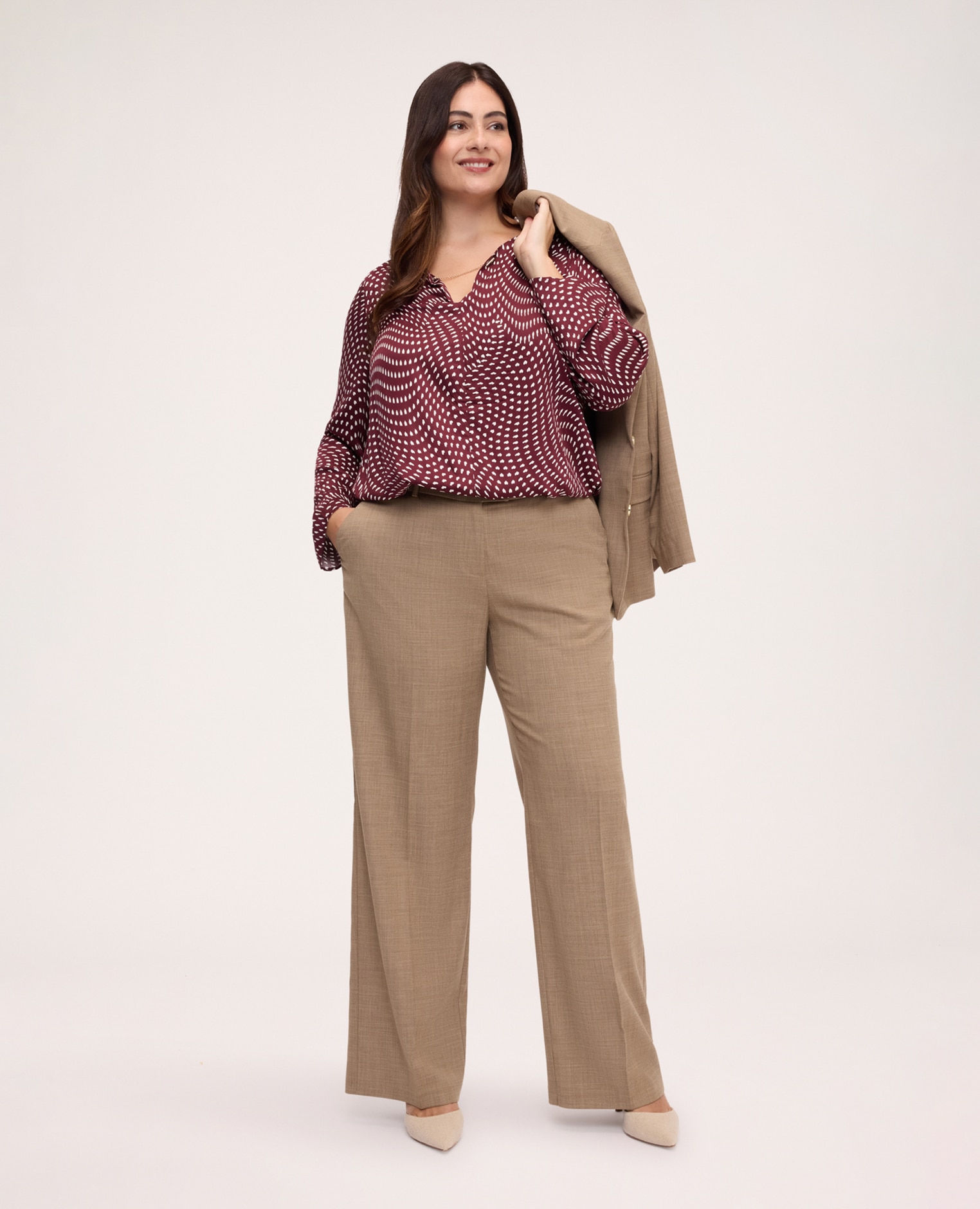 Blusa de mujer con estampado de corazones suave y fresca - Fiorella Rubino - Marrón Marrón-3
