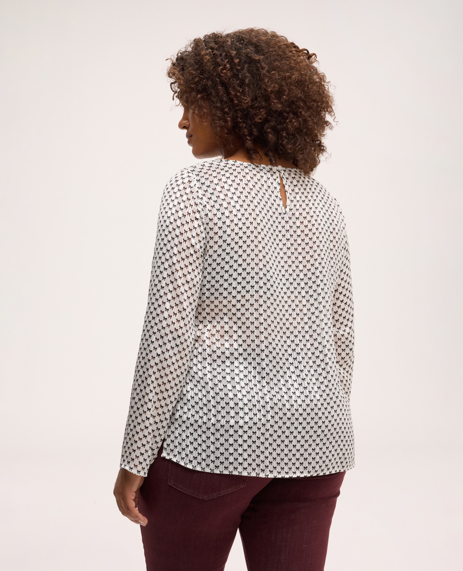 Blusa de mujer con estampado en georgette con volantes tejido de georgette - Fiorella Rubino - Blanco Blanco-2