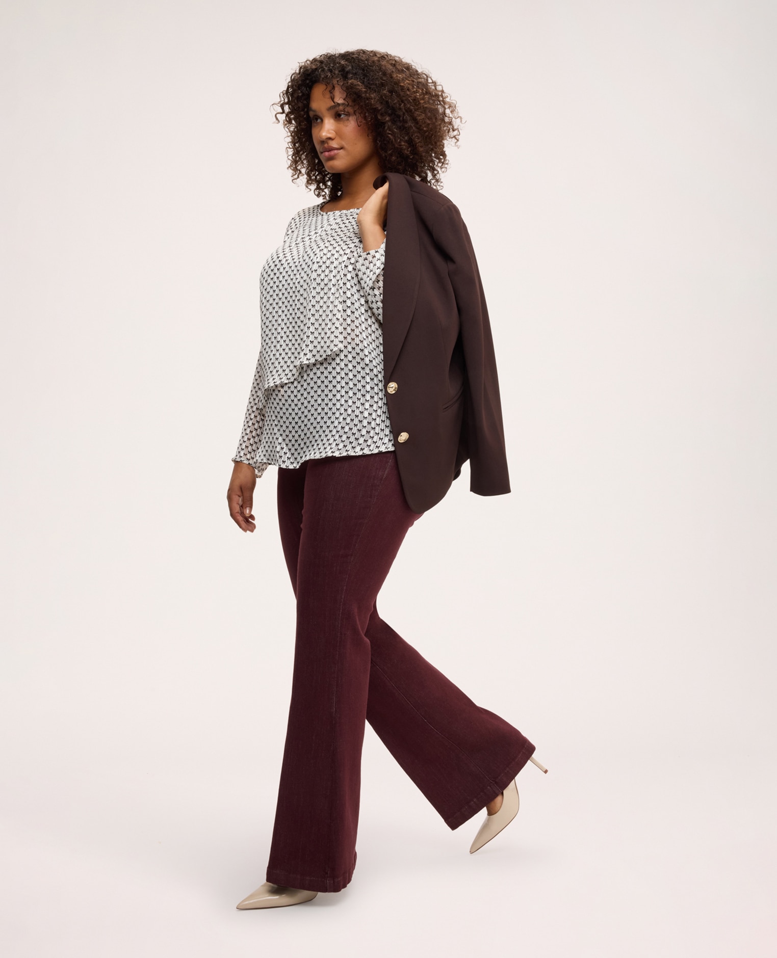 Blusa de mujer con estampado en georgette con volantes tejido de georgette - Fiorella Rubino - Blanco Blanco-3