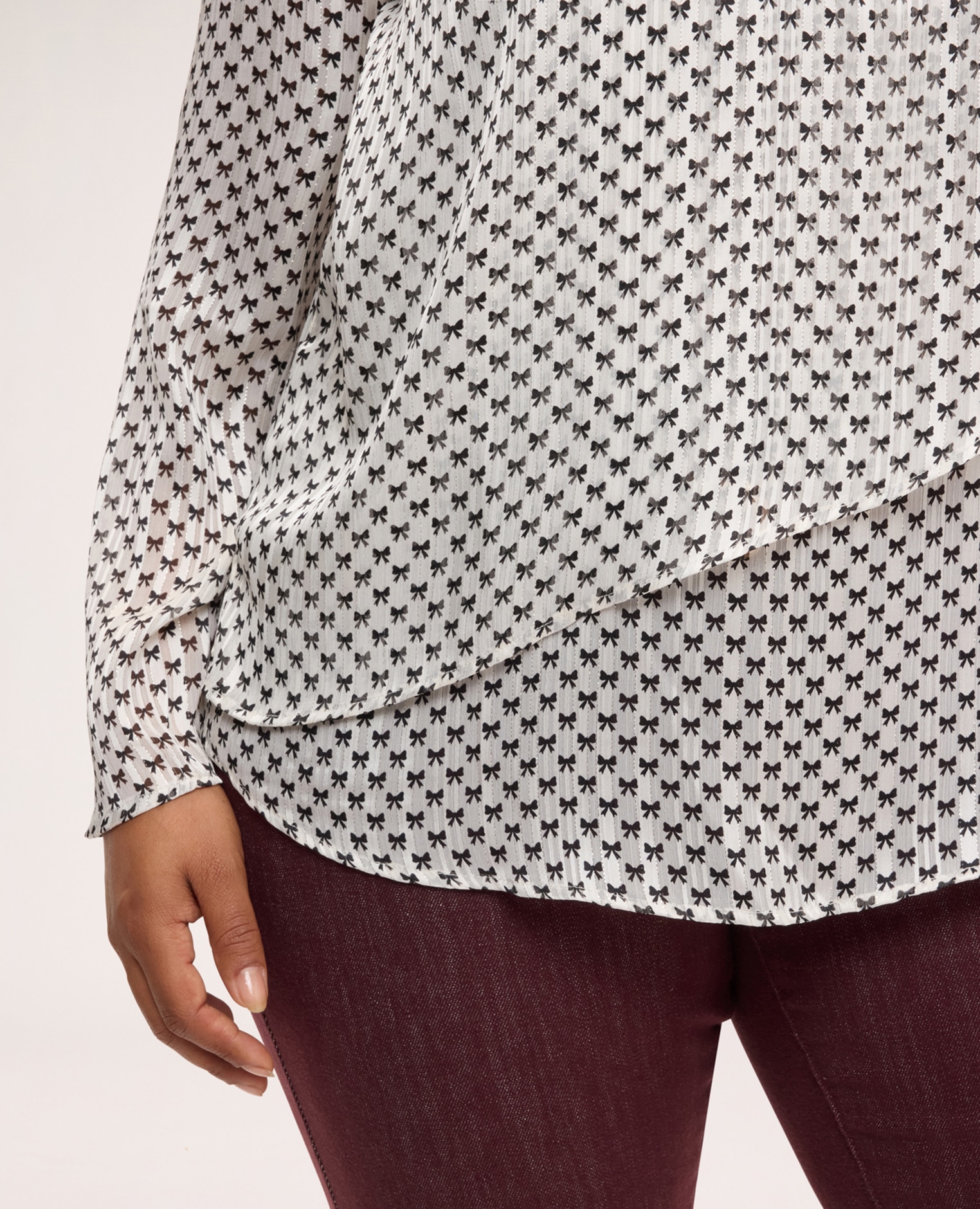 Blusa de mujer con estampado en georgette con volantes tejido de georgette - Fiorella Rubino - Blanco Blanco-4