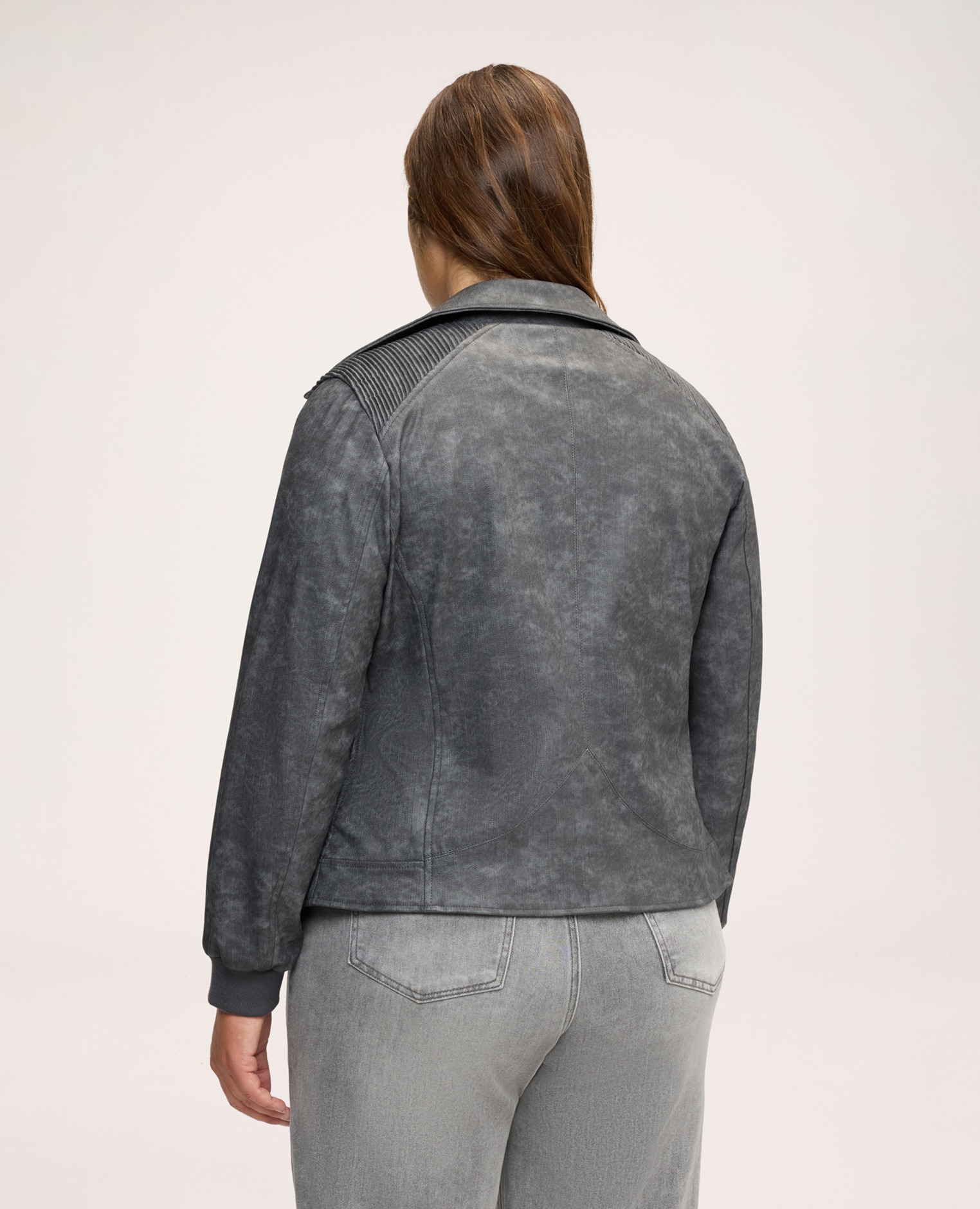 Chaqueta de mujer biker con puños de punto elástico bolsillos verticales cerrados con cremallera e insertos acolchados en las mangas - Fiorella Rubino - Gris Gris-2