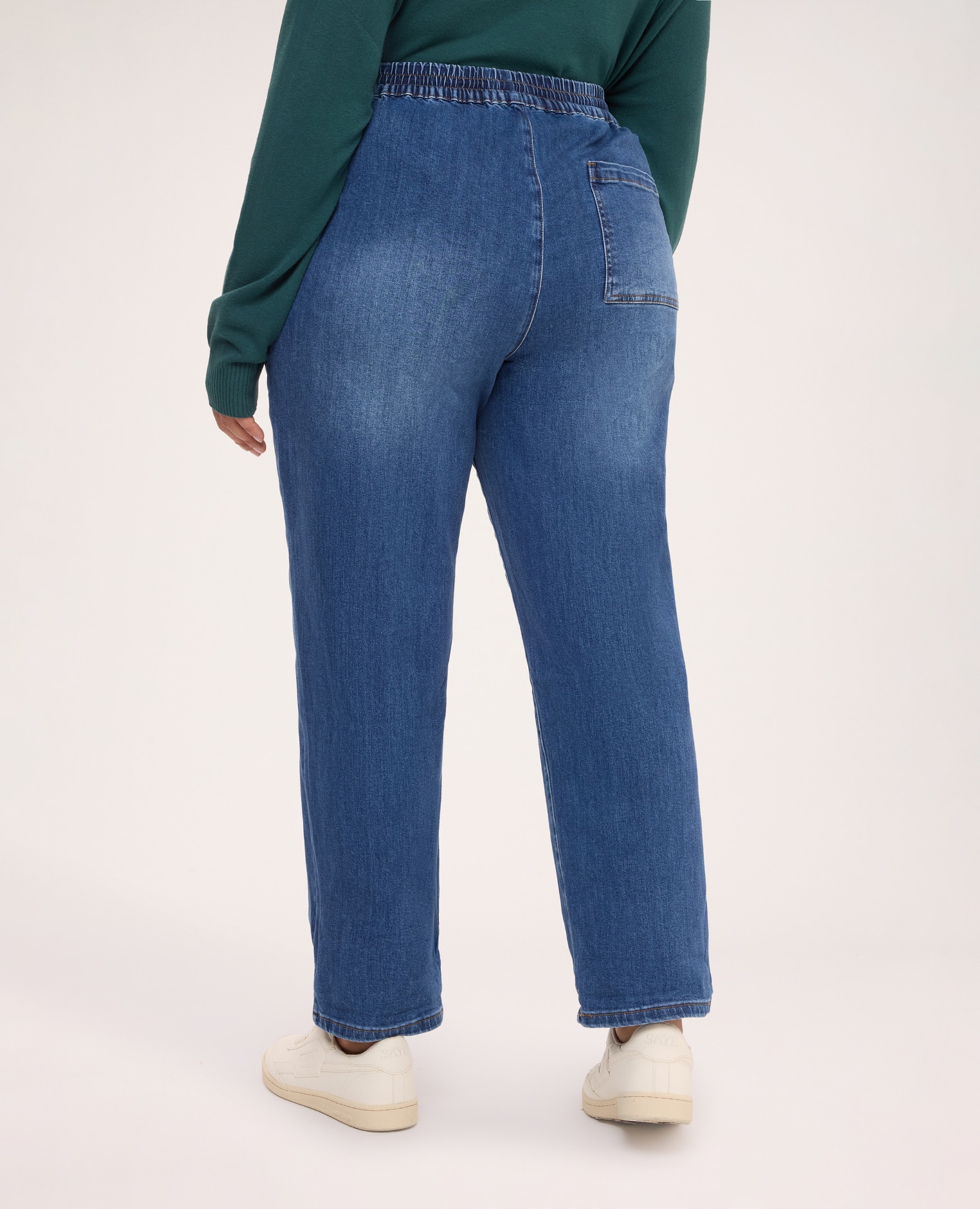 Jeans de mujer jogger con cordón ajustable cintura con banda elástica y cordón de ajuste - Fiorella Rubino - Azul Azul-2