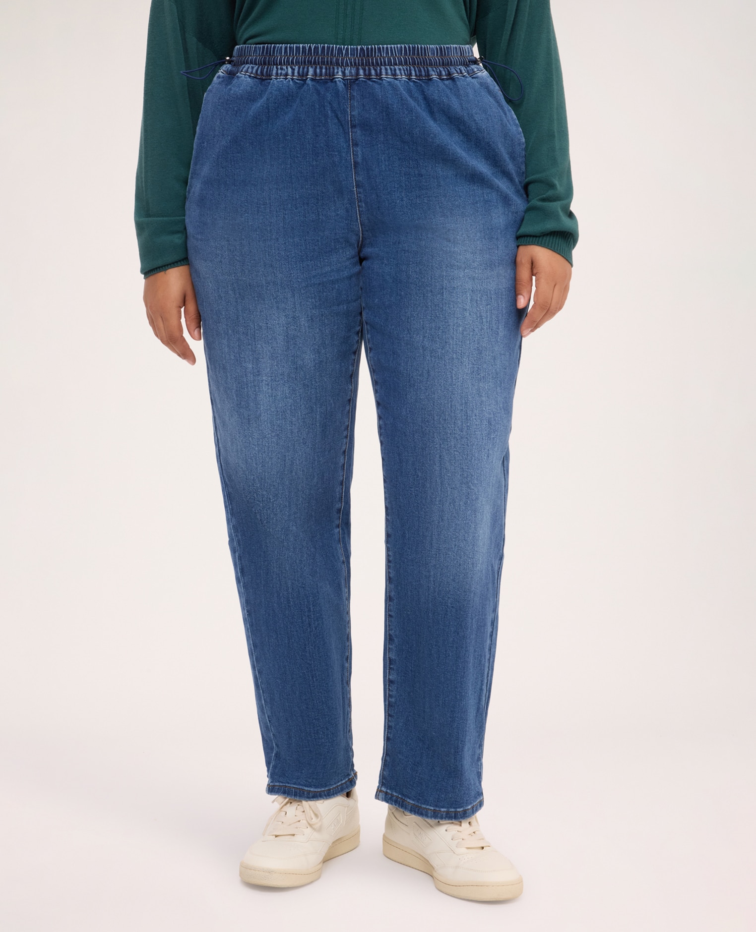 Jeans de mujer jogger con cordón ajustable cintura con banda elástica y cordón de ajuste - Fiorella Rubino - Azul Azul-3