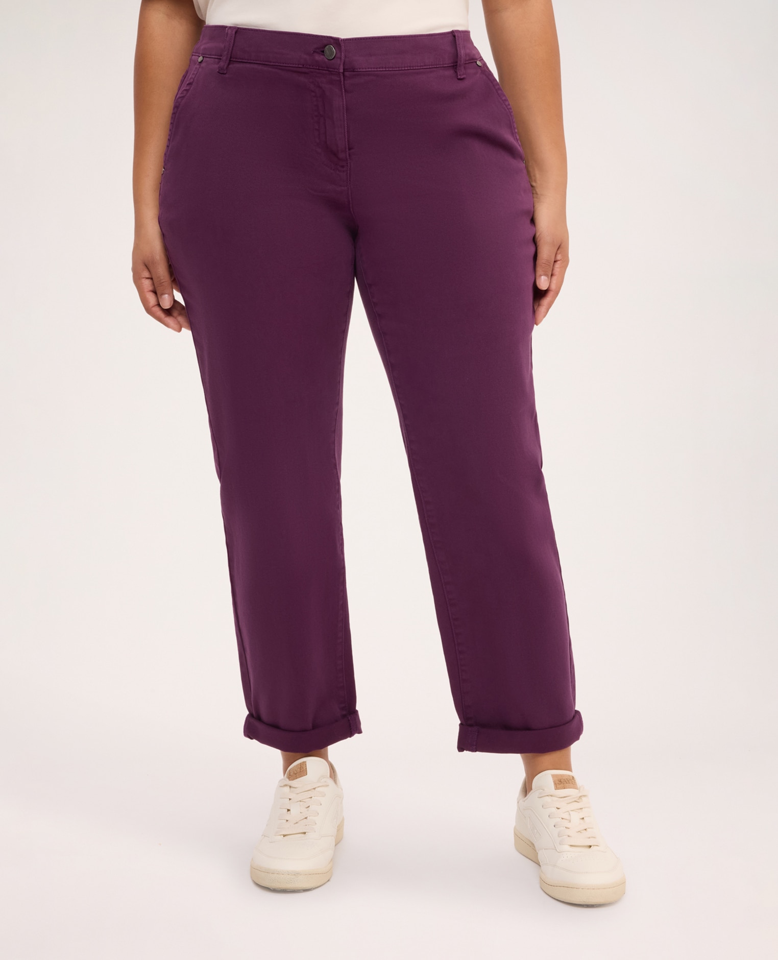 Pantalones de mujer chinos de mezcla de algodón ajuste y diseño para el máximo confort - Fiorella Rubino - Morado Morado-3