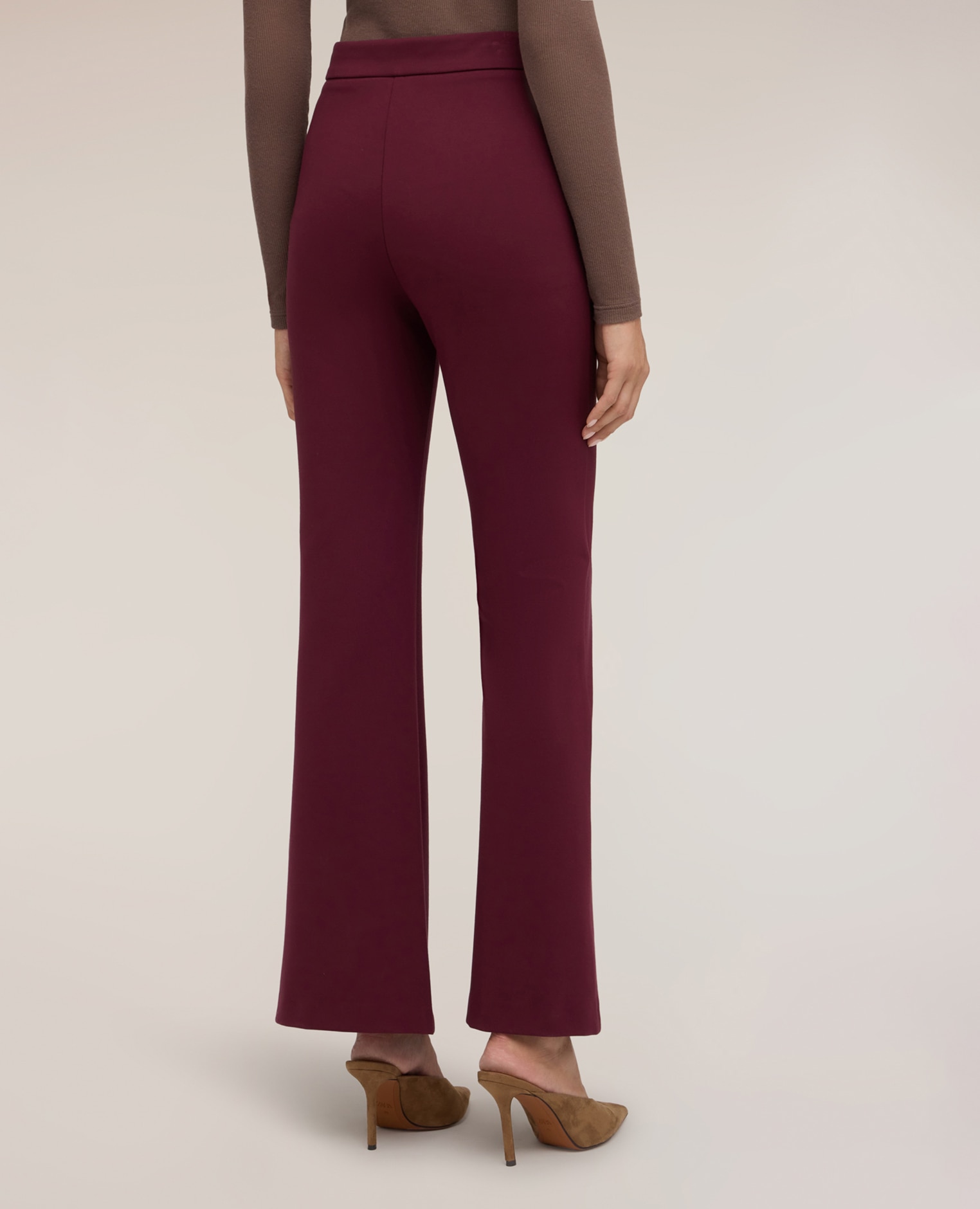 Pantalones de mujer flare en punto milano con cinturón ajuste acampanado cierre lateral con cremallera - Motivi - Burdeos Burdeos-2