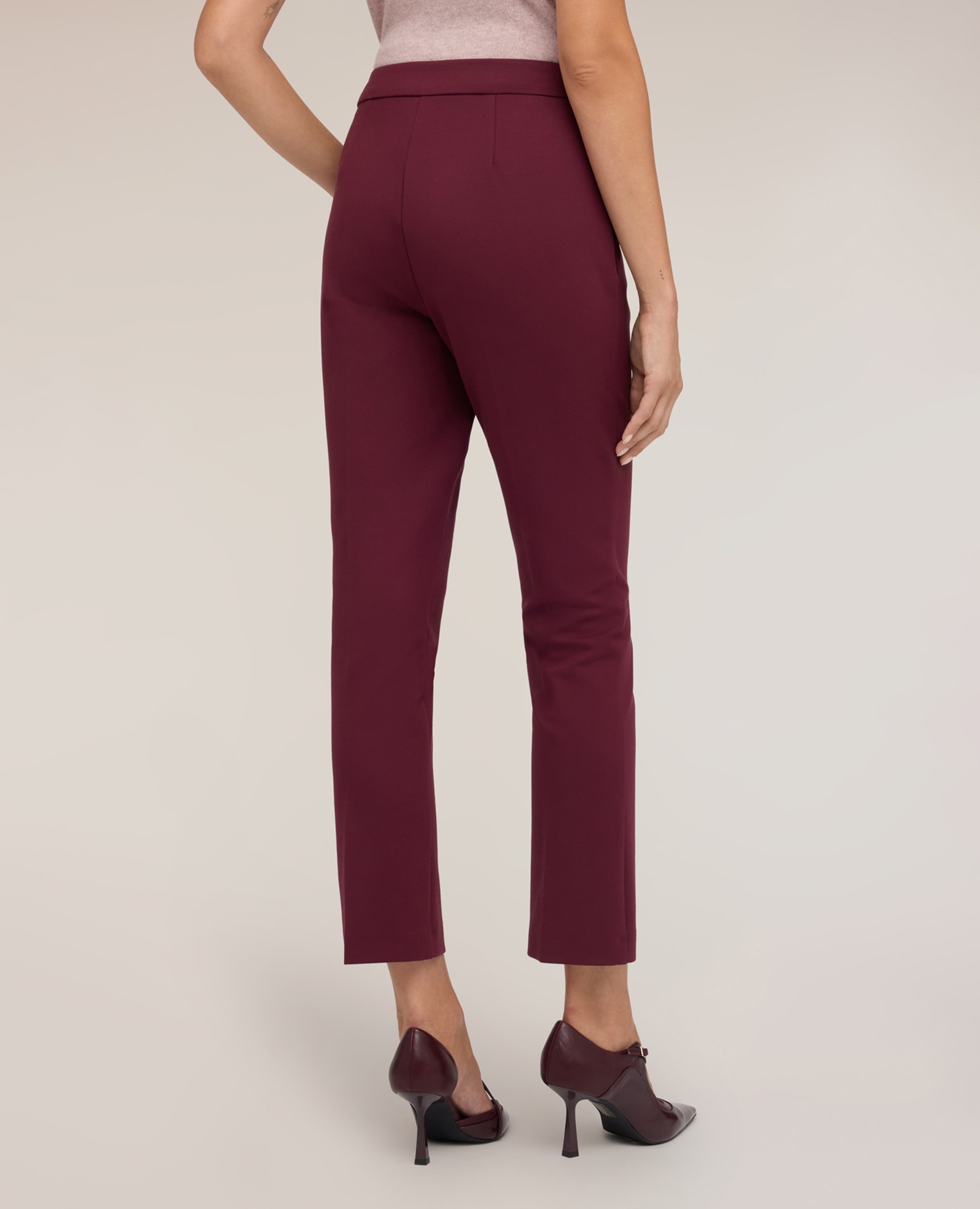 Pantalones de mujer regulares en punto milano ajuste regular cierre lateral con cremallera - Motivi - Burdeos Burdeos-2