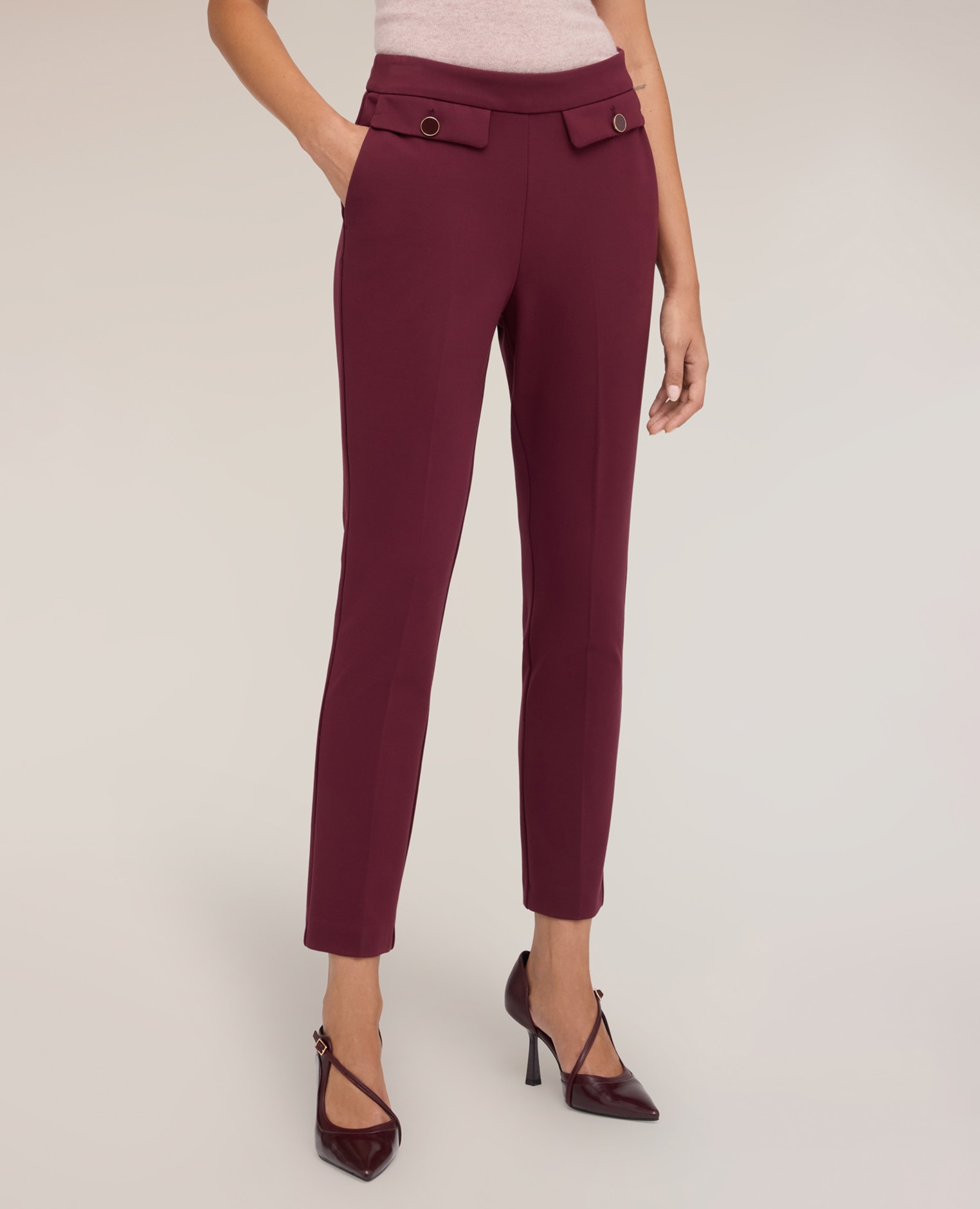 Pantalones de mujer regulares en punto milano ajuste regular cierre lateral con cremallera - Motivi - Burdeos Burdeos-3