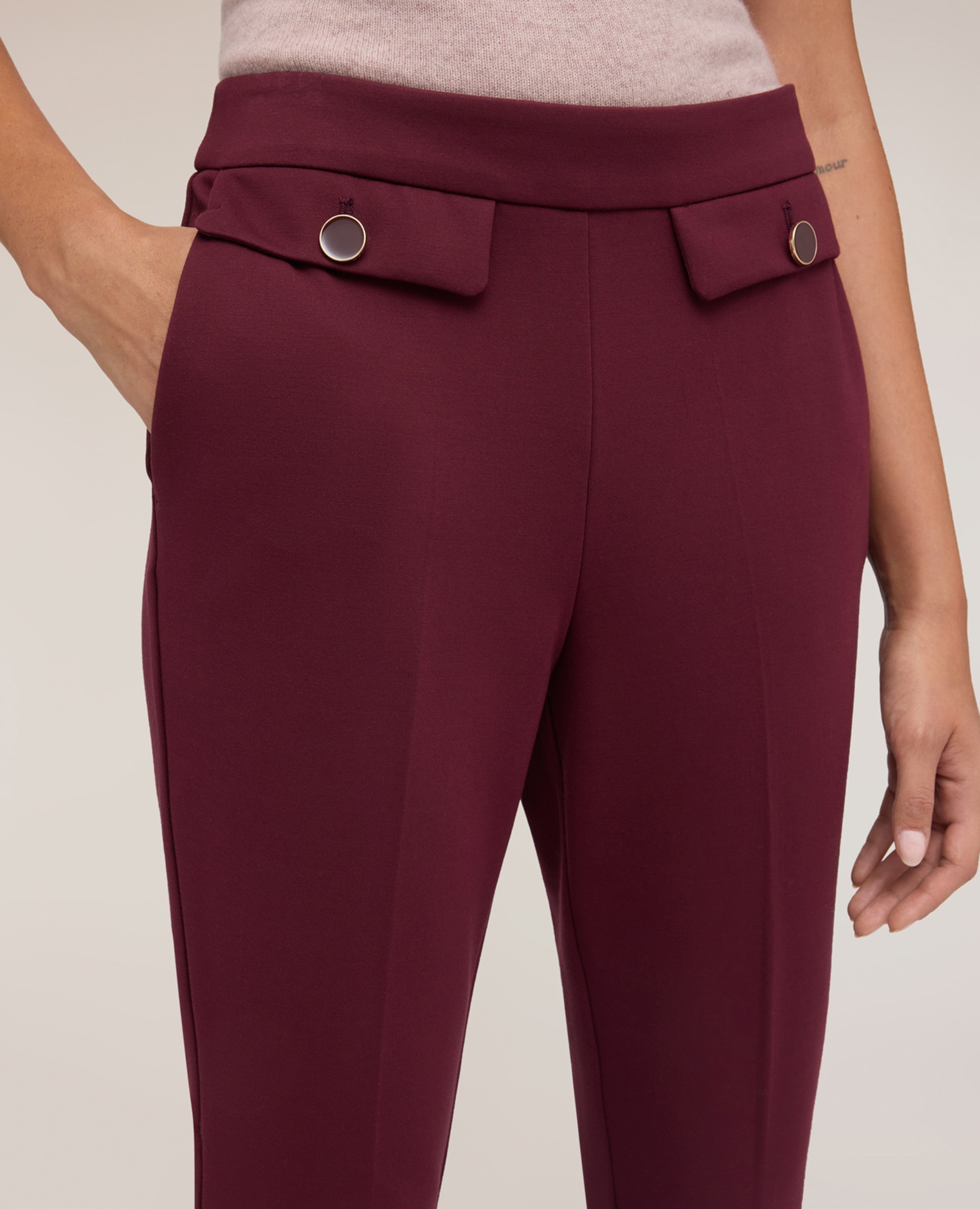 Pantalones de mujer regulares en punto milano ajuste regular cierre lateral con cremallera - Motivi - Burdeos Burdeos-4