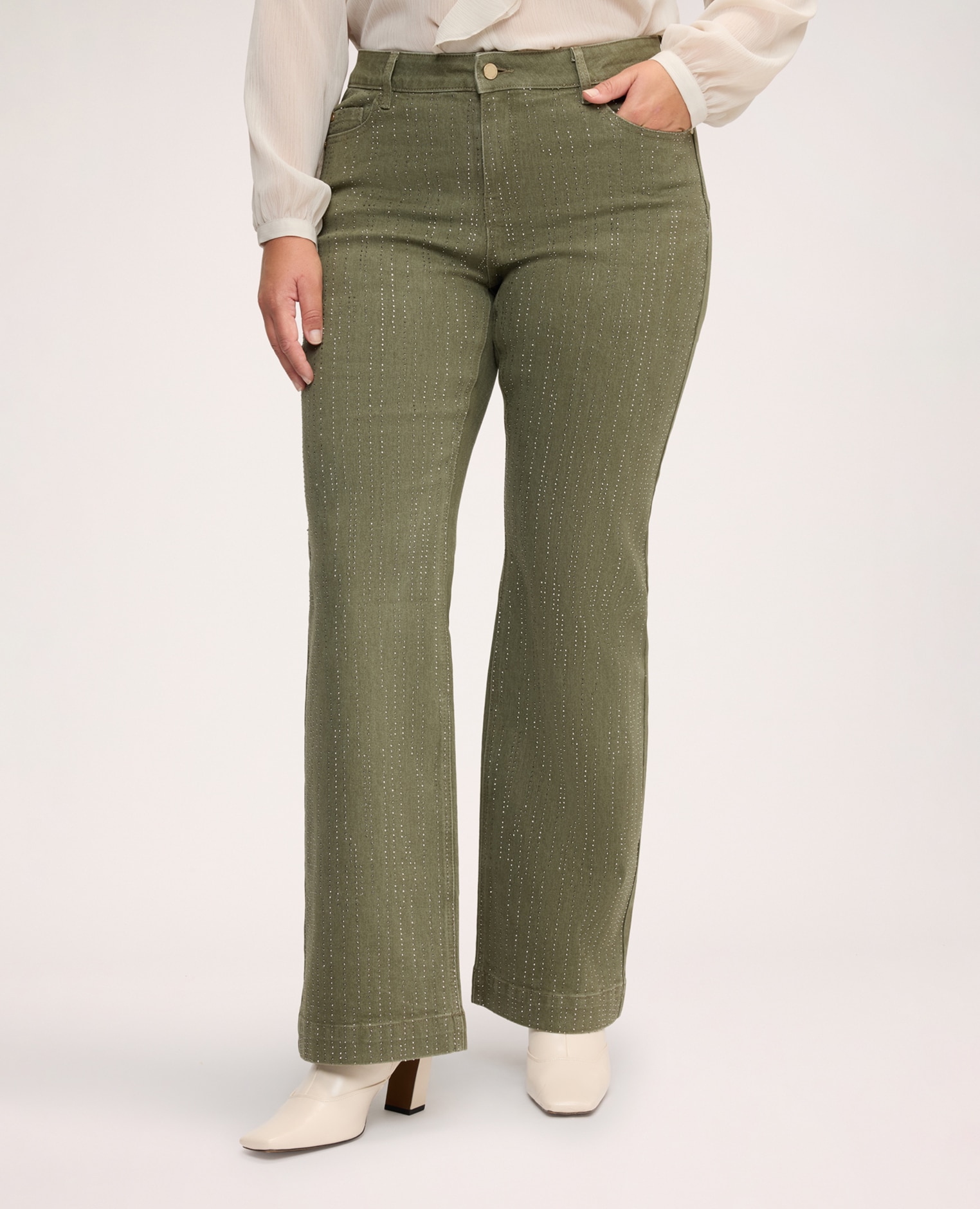 Pantalones de mujer flare de denim con aplicaciones ajuste y diseño para el máximo confort - Fiorella Rubino - Verde Verde-3