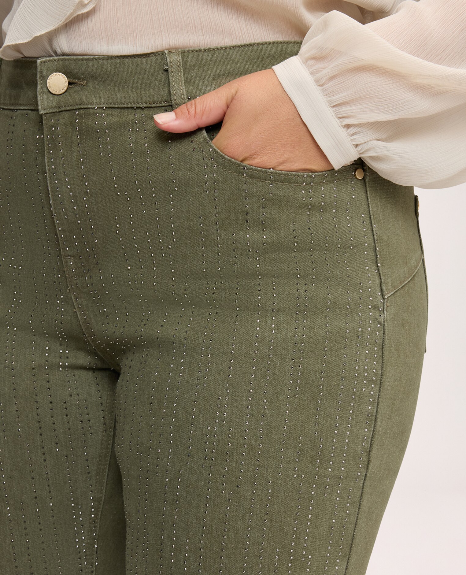 Pantalones de mujer flare de denim con aplicaciones ajuste y diseño para el máximo confort - Fiorella Rubino - Verde Verde-4