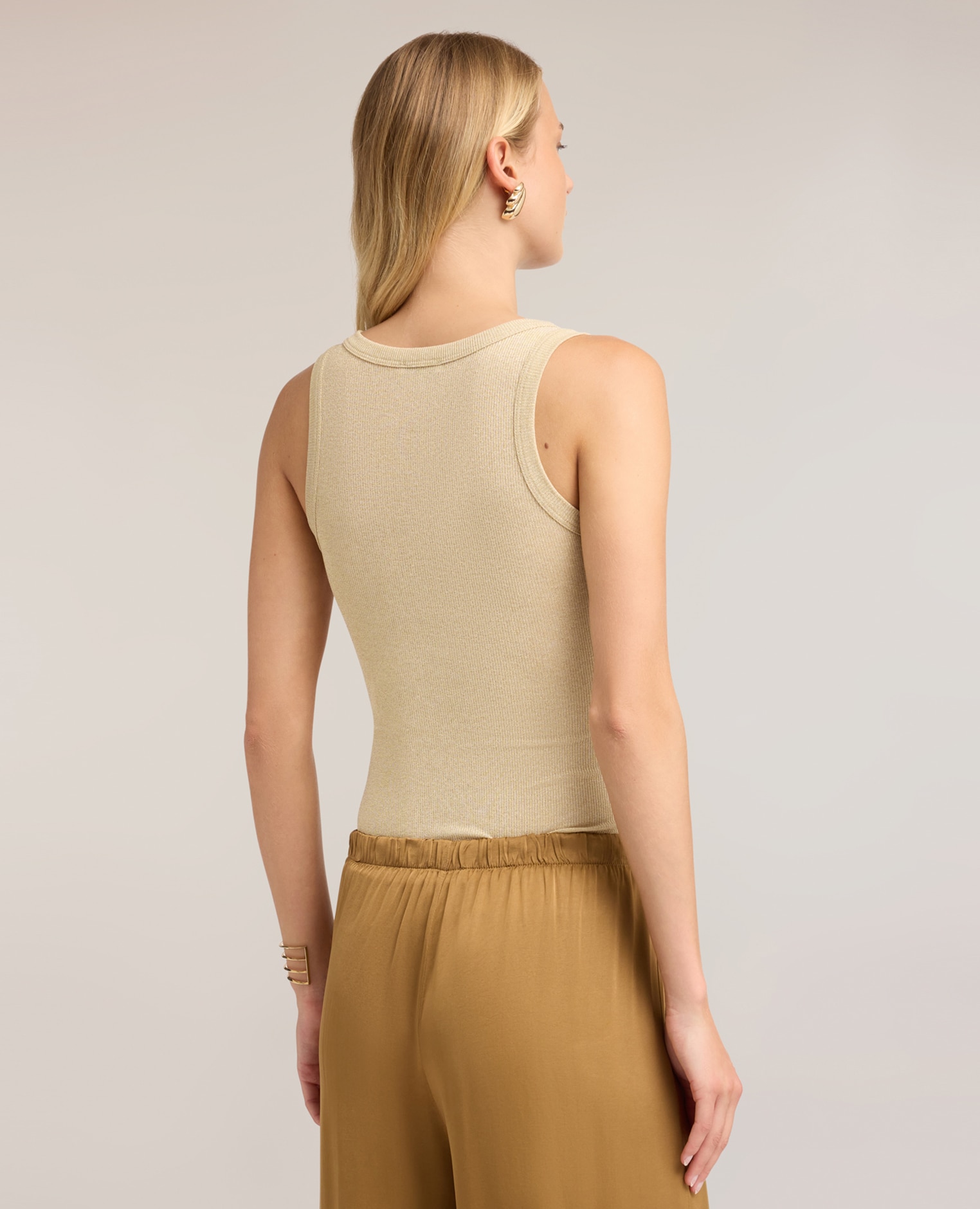Top de mujer de punto acanalado en viscosa lurex ajuste entallado sin cierre - Motivi - Beige Beige-2