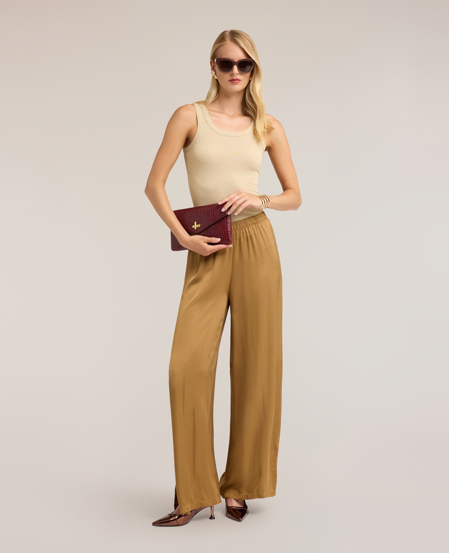 Top de mujer de punto acanalado en viscosa lurex ajuste entallado sin cierre - Motivi - Beige Beige-3