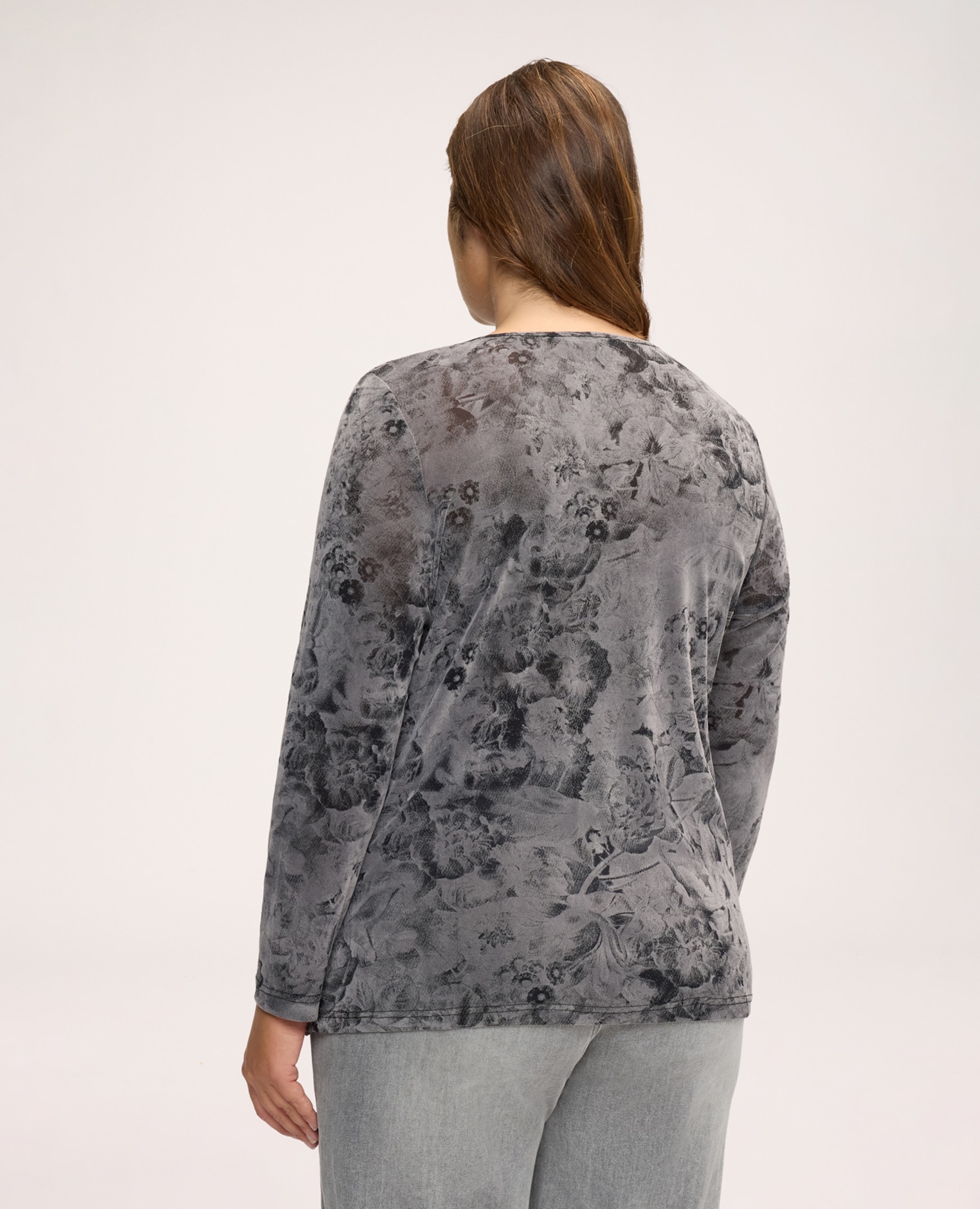 Camiseta de mujer de jersey con estampado y drapeado drapeado central en la parte delantera - Fiorella Rubino - Gris Gris-2