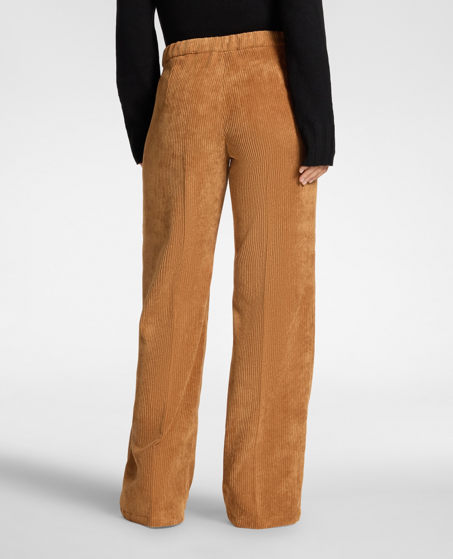 Pantalones de mujer palazzo de pana elástico interno en la cintura en la parte de atrás - Elena Miró - Natural Natural-2
