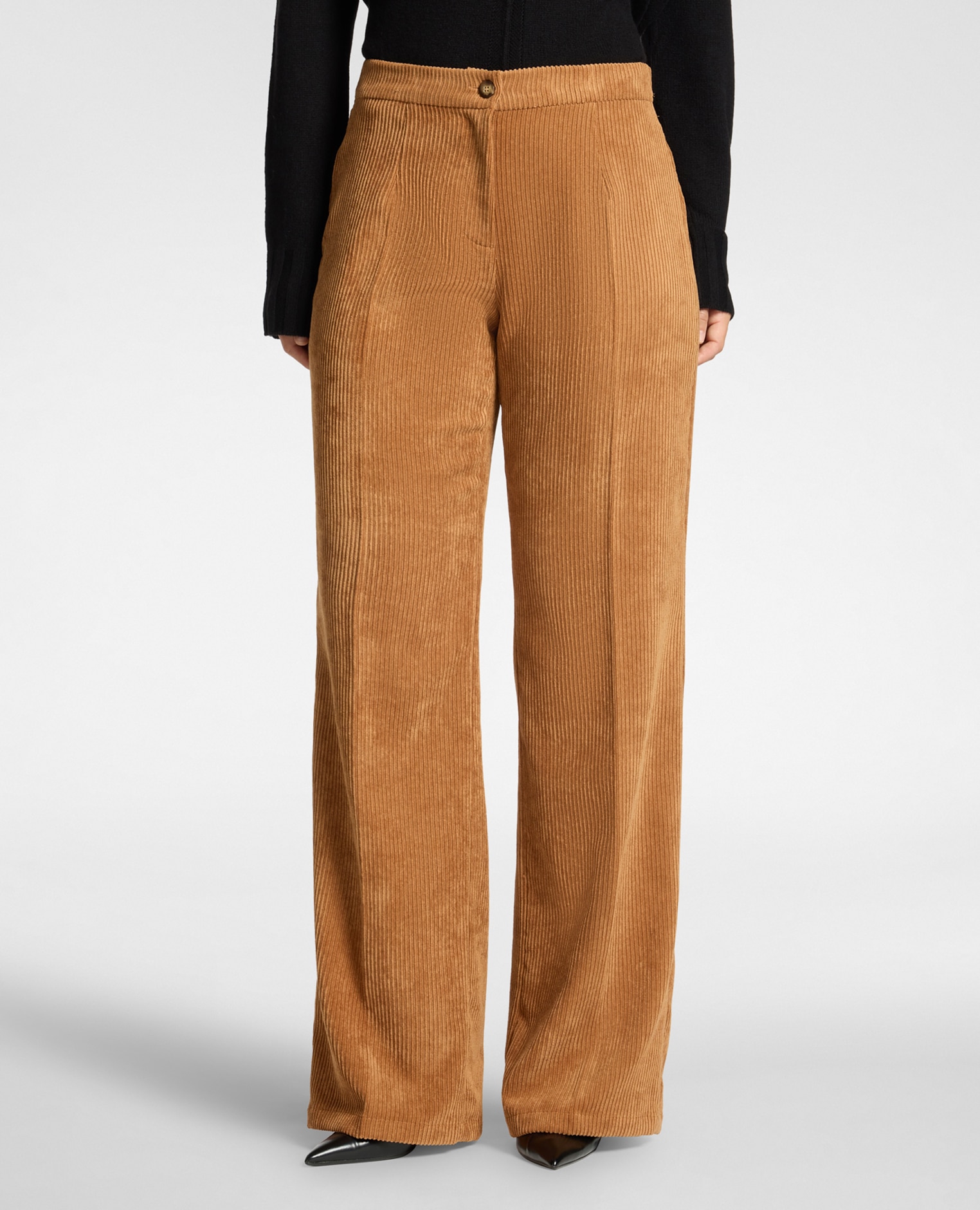 Pantalones de mujer palazzo de pana elástico interno en la cintura en la parte de atrás - Elena Miró - Natural Natural-3