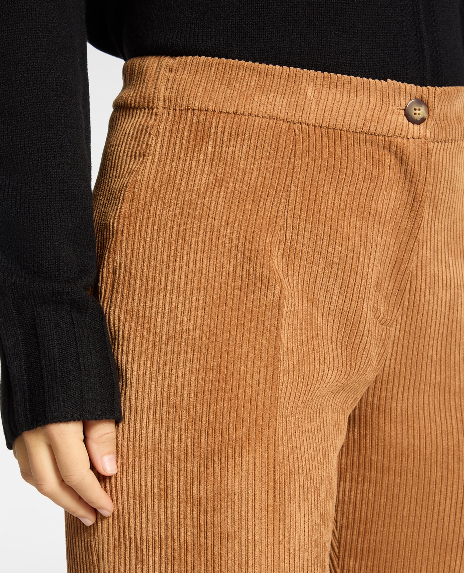 Pantalones de mujer palazzo de pana elástico interno en la cintura en la parte de atrás - Elena Miró - Natural Natural-4