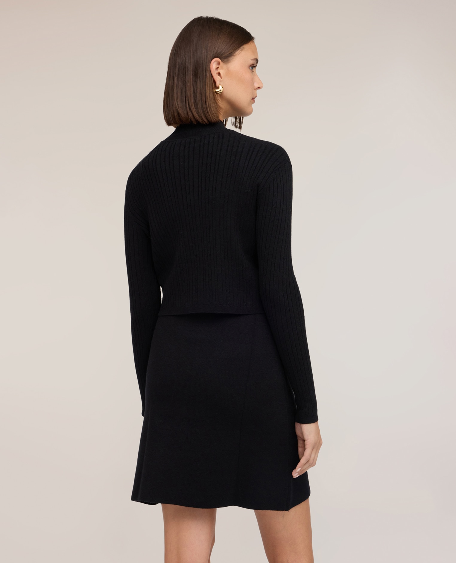 Vestido corto de mujer de punto de mezcla de viscosa vestido con top superpuesto de efecto layering - Motivi - Negro Negro-2
