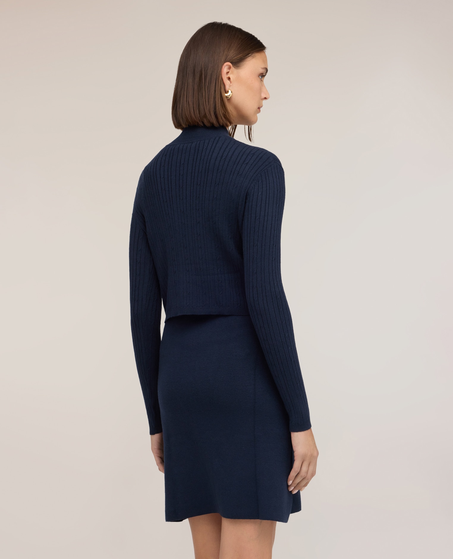 Conjunto de mujer de punto de mezcla de viscosa vestido con top superpuesto de efecto layering - Motivi - Azul Azul-2