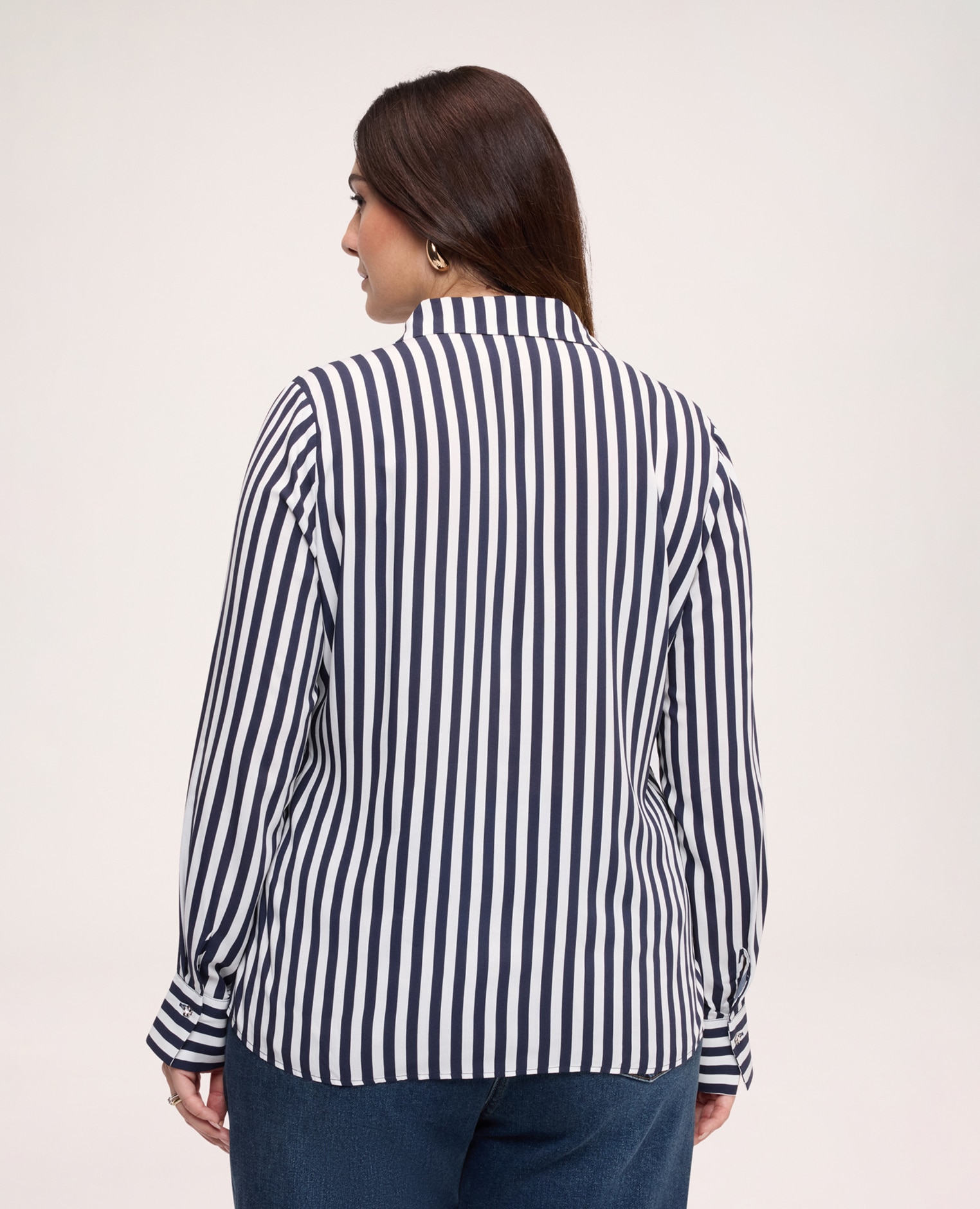 Camisa de mujer de rayas en viscosa tejido fresco y ligero para una sensación agradable sobre la piel - Fiorella Rubino - Azul Azul-2