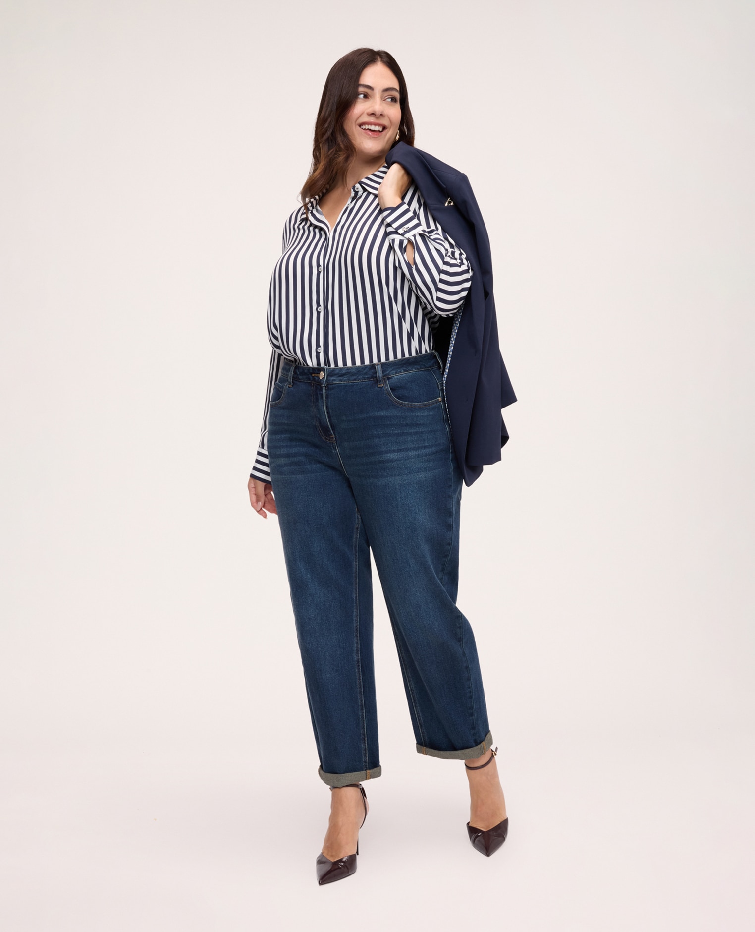 Camisa de mujer de rayas en viscosa tejido fresco y ligero para una sensación agradable sobre la piel - Fiorella Rubino - Azul Azul-3