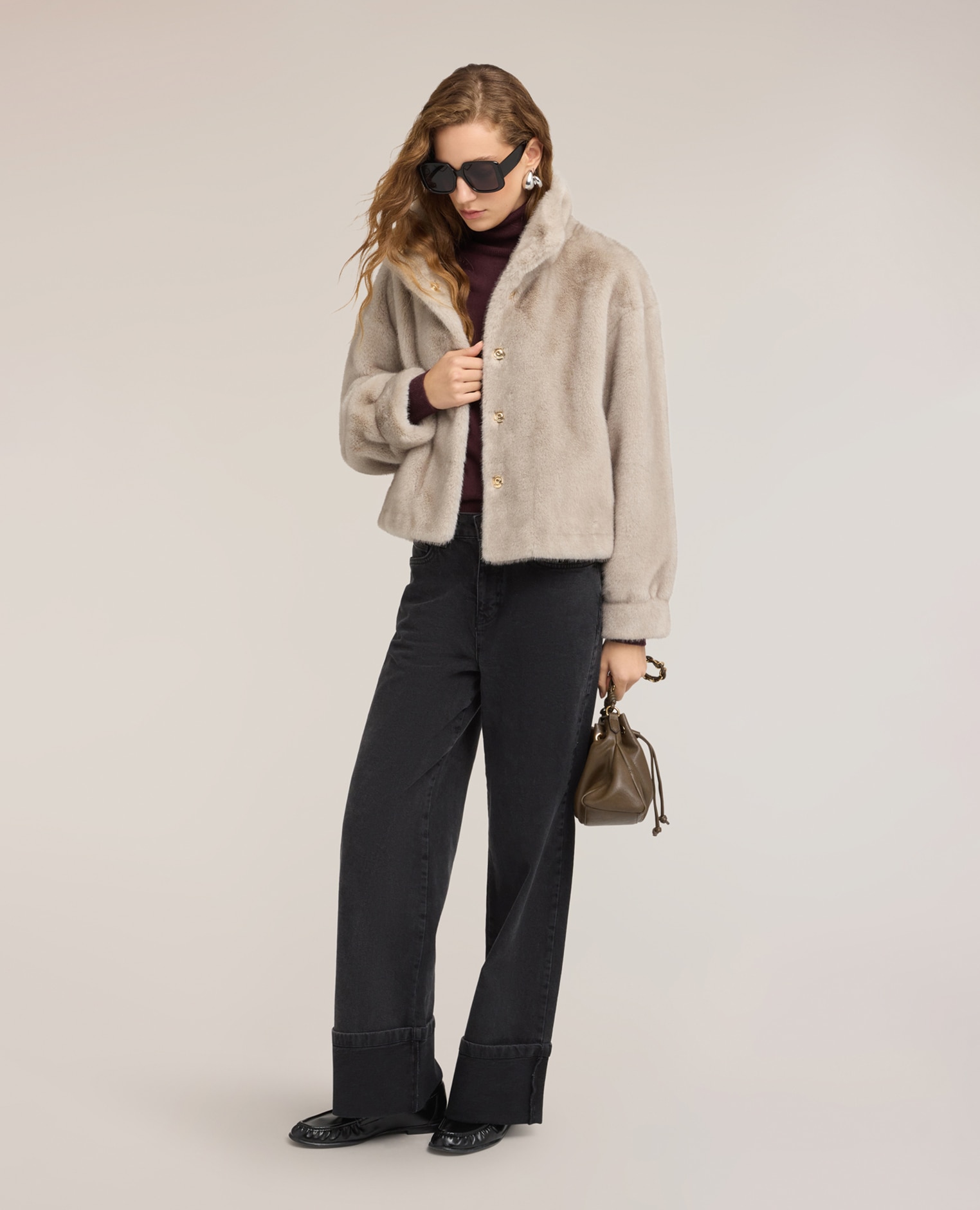 Imagen 3 de Chaqueta de mujer de invierno con cuello alto corte regular cierre con botones de presión ocultos - Motivi - Gris Gris