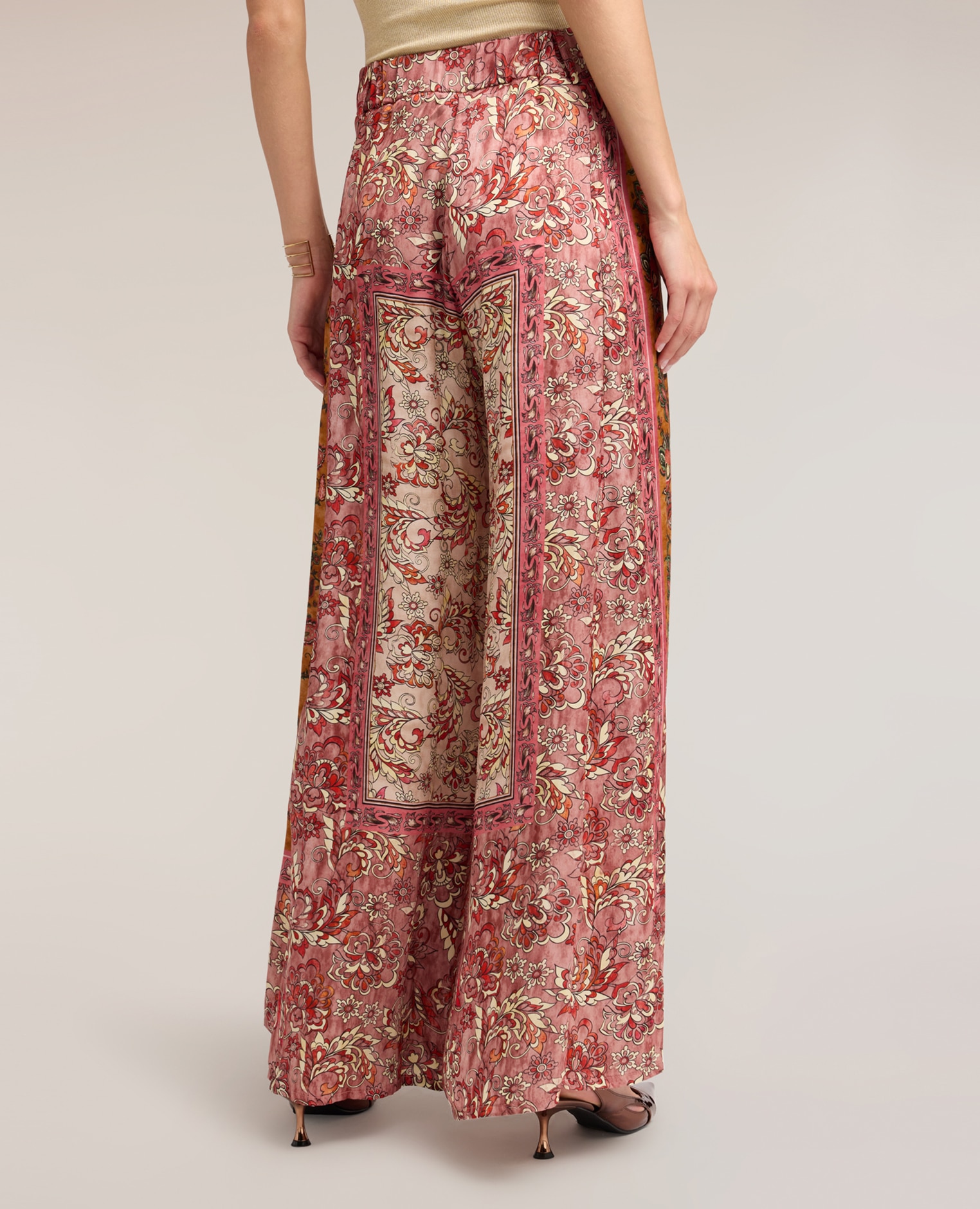 Pantalones de mujer palazzo de raso con estampado ajuste ancho - Motivi - Rosa Rosa-2