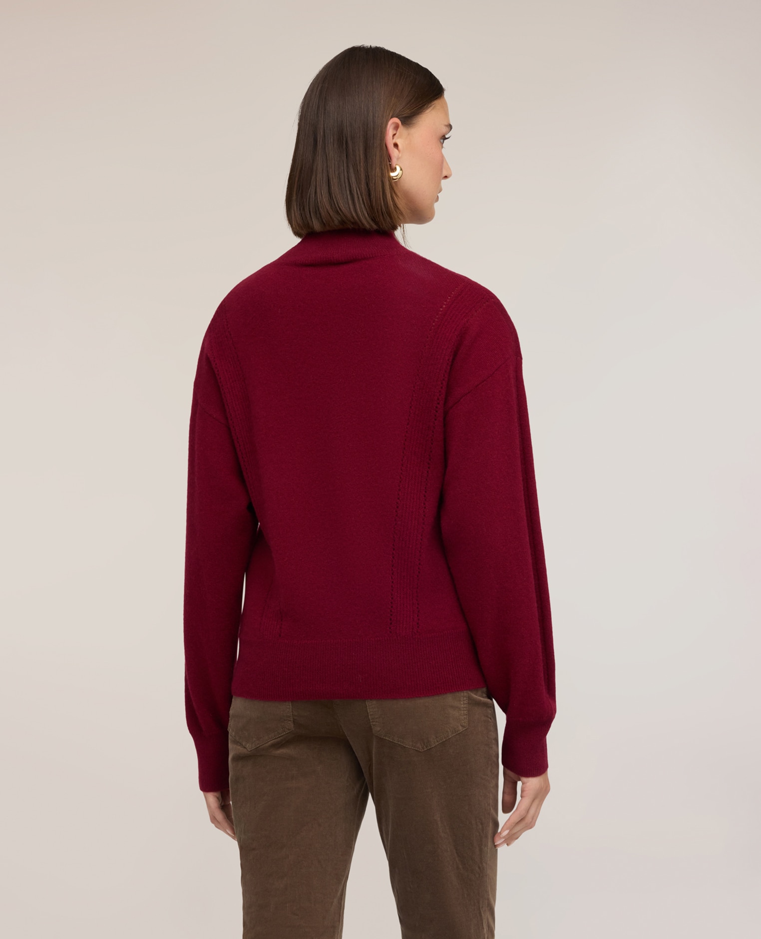 Jersey cuello de mujer alto de cachemira con detalle calado ajuste regular cuello alto - Motivi - Burdeos Burdeos-2