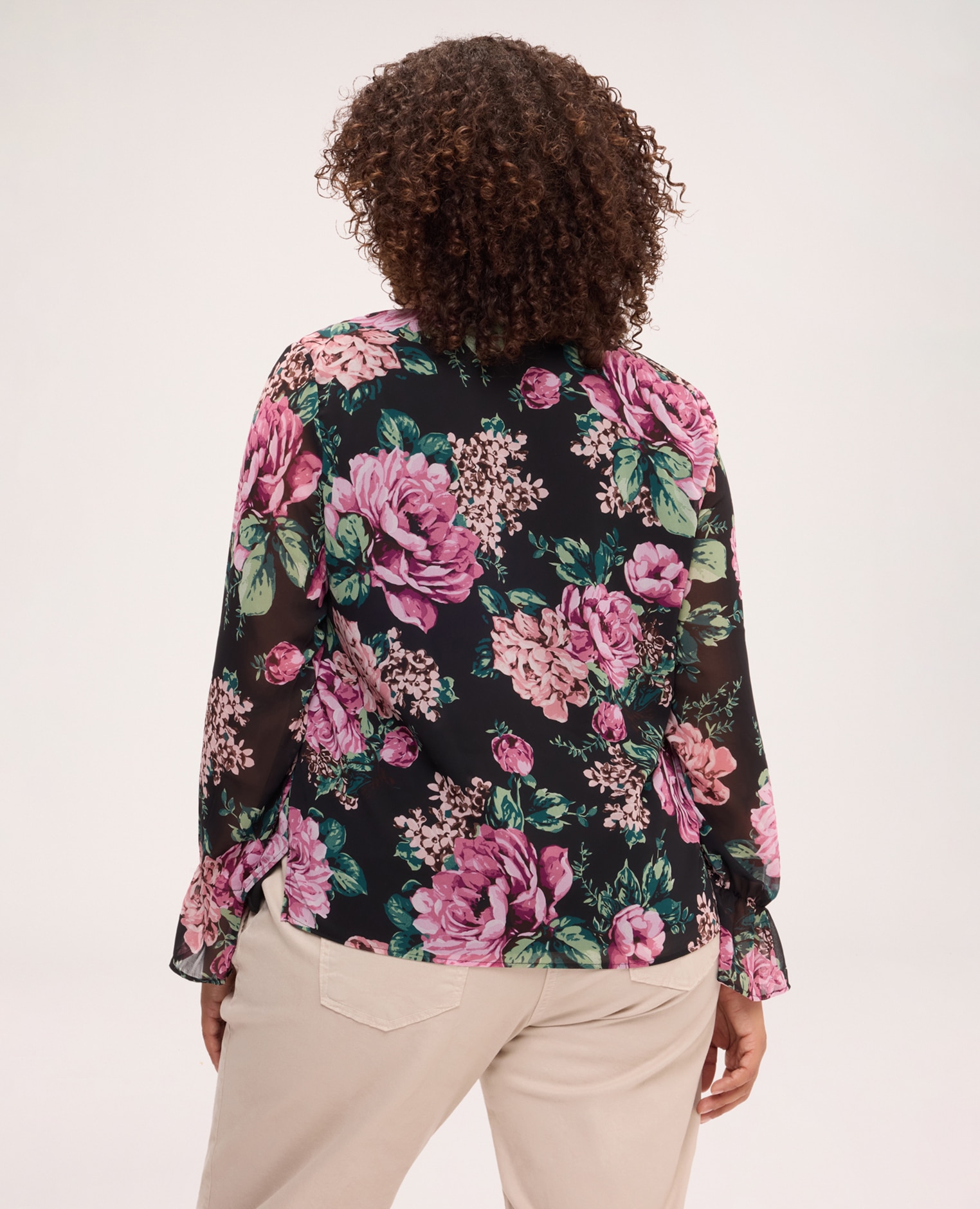 Blusa de mujer con estampado floral prenda ligera - Fiorella Rubino - Negro Negro-2