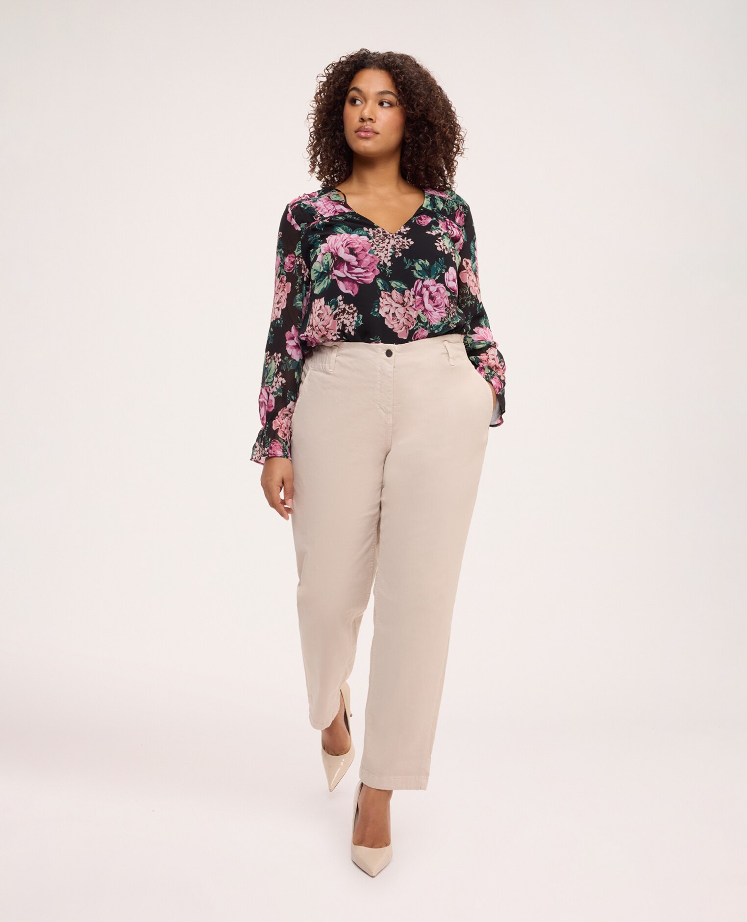 Blusa de mujer con estampado floral prenda ligera - Fiorella Rubino - Negro Negro-3