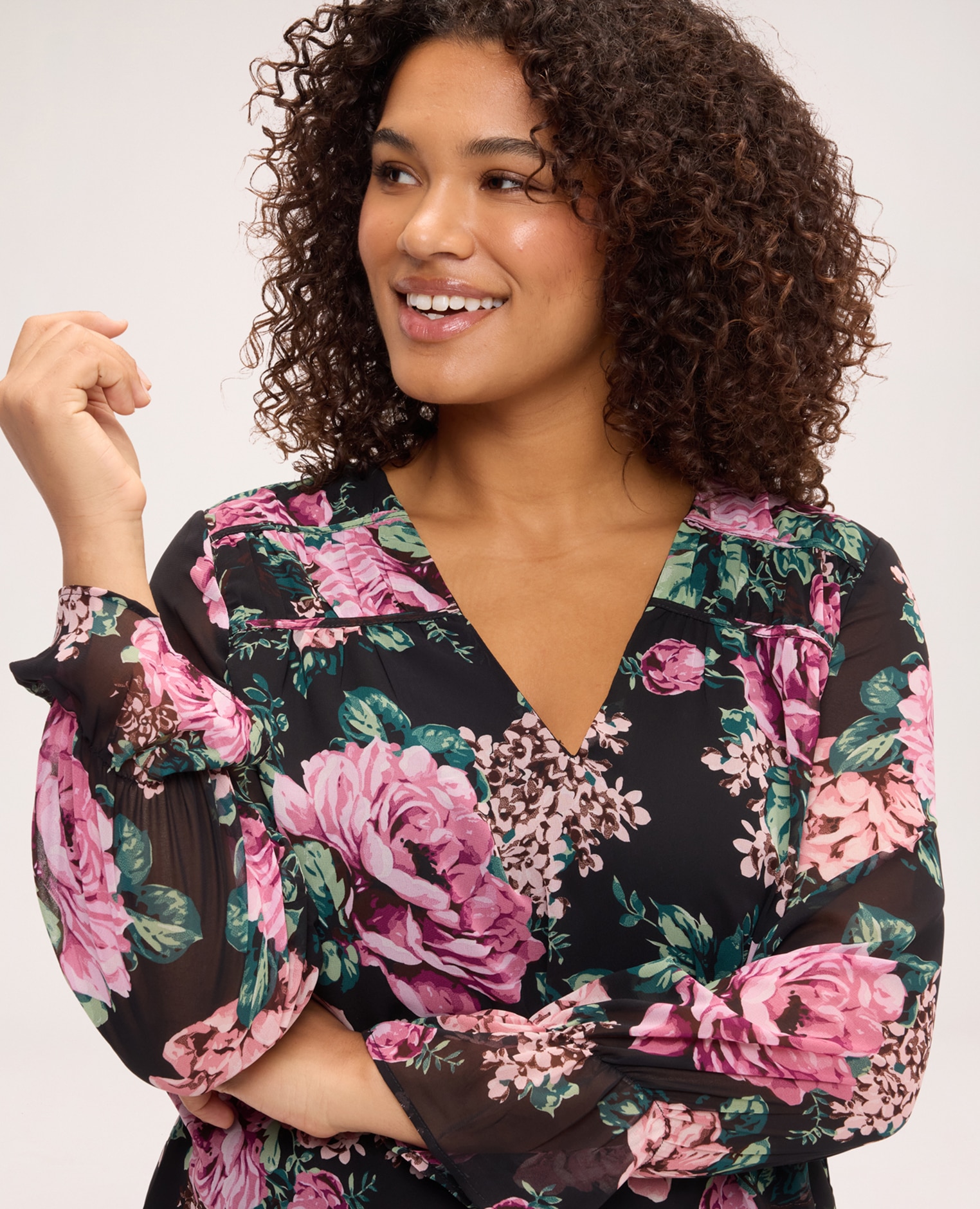 Blusa de mujer con estampado floral prenda ligera - Fiorella Rubino - Negro Negro-4