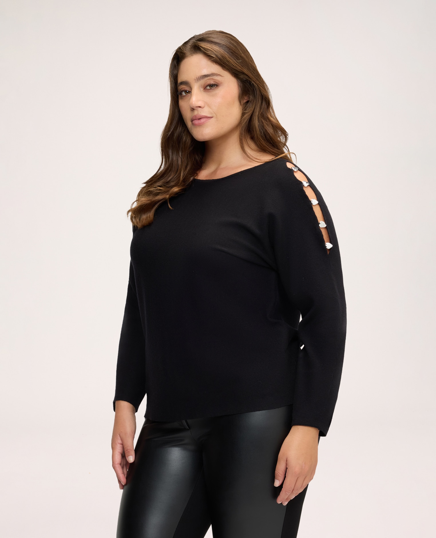 Jersey de mujer de cuello barco de mezcla de viscosa mangas largas caídas - Fiorella Rubino - Negro Negro-1