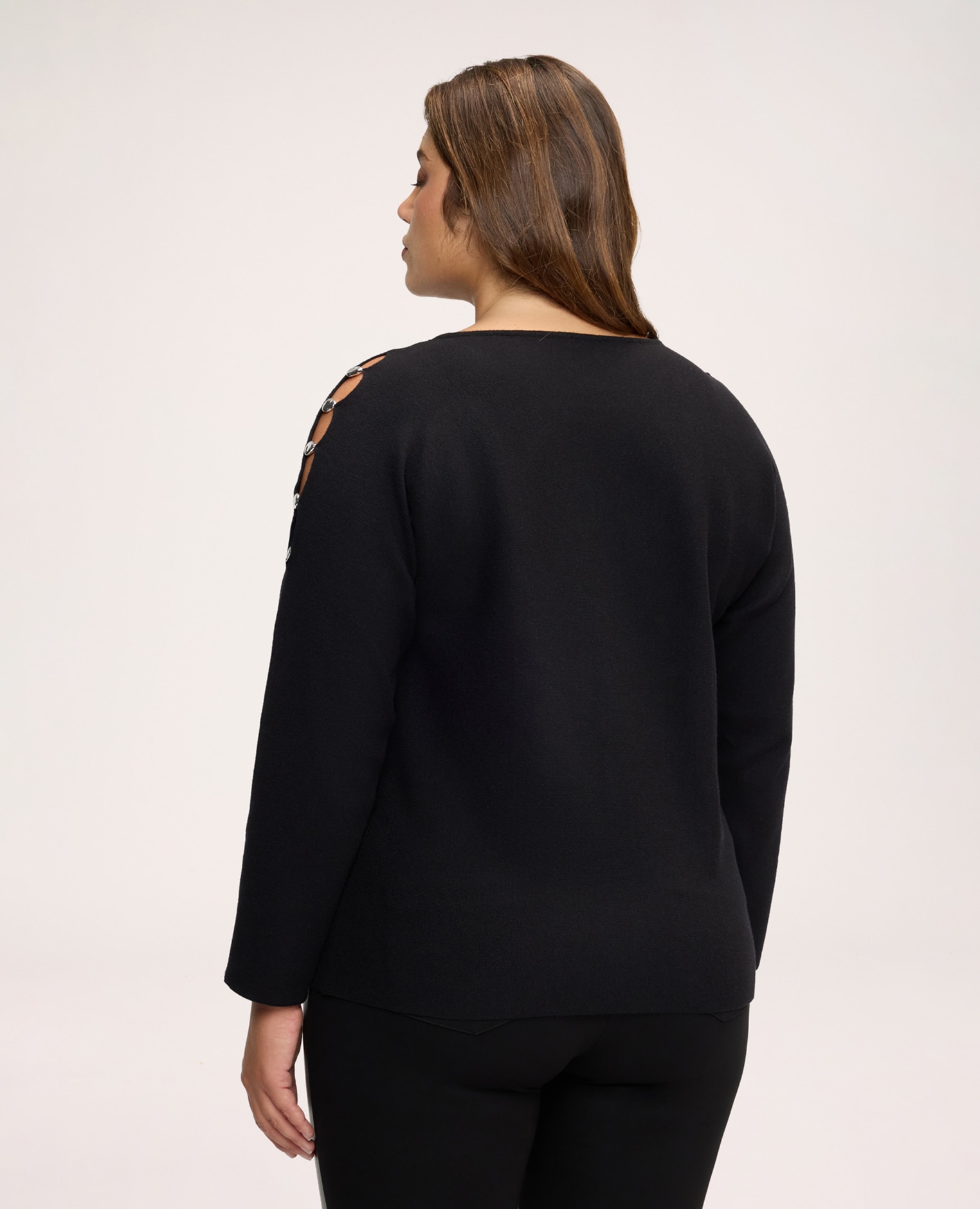 Jersey de mujer de cuello barco de mezcla de viscosa mangas largas caídas - Fiorella Rubino - Negro Negro-2