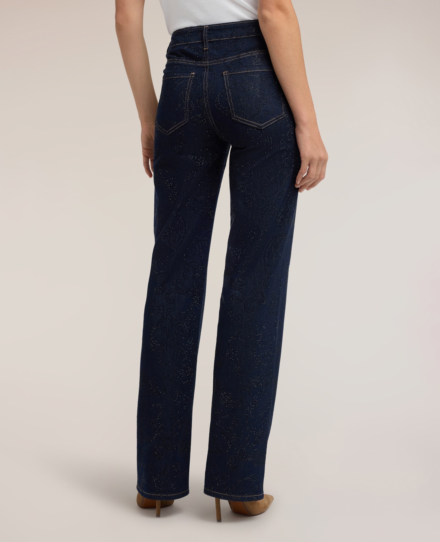 Jeans de mujer palazzo con strass all over elaboración full strass all over con motivo paisley lavado rinse - Motivi - Azul Azul-2